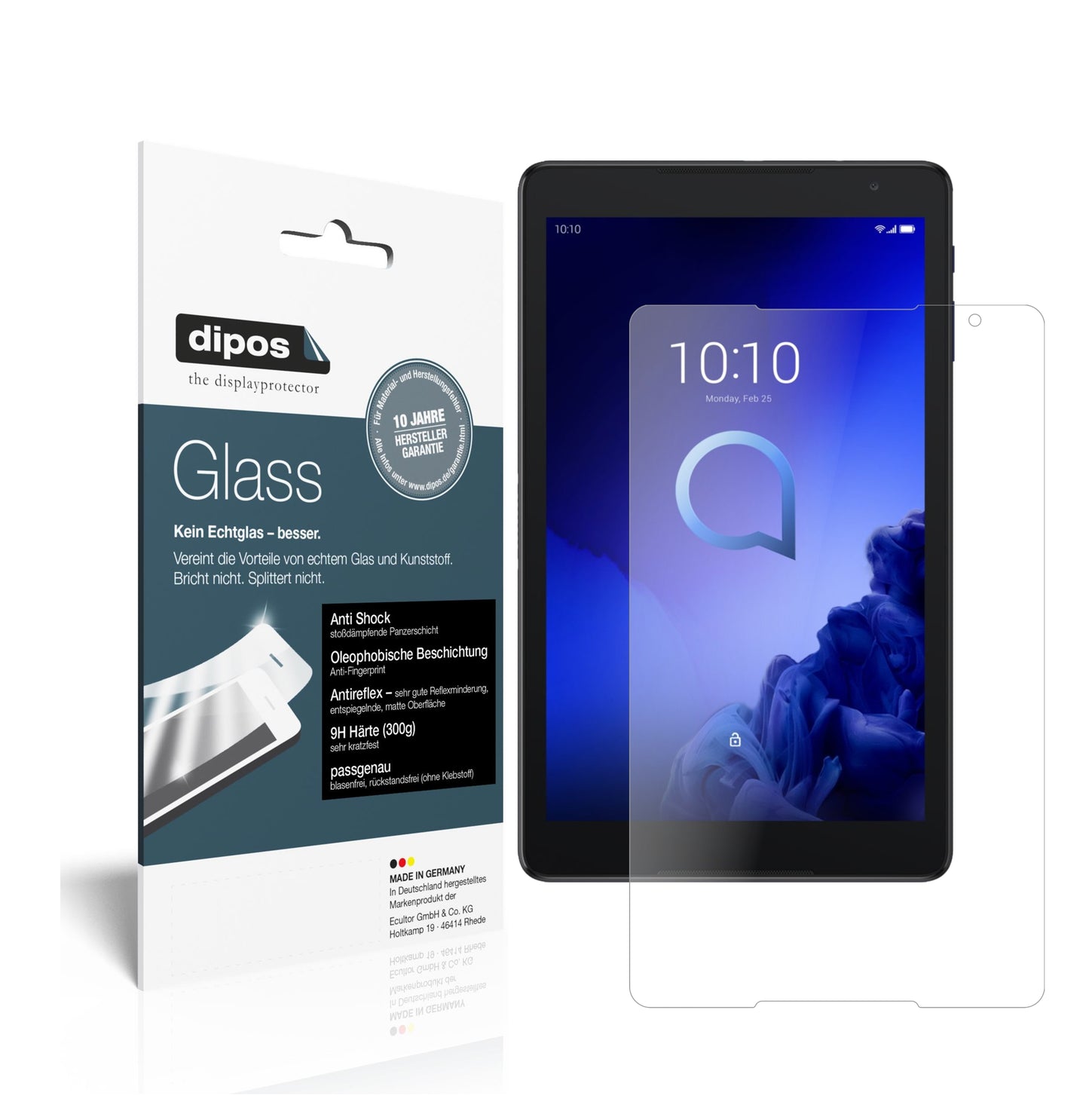 Matte Displayschutzfolie von dipos passend für Alcatel 3T 10 Zoll, 9H kratzfest und blasenfrei montiert