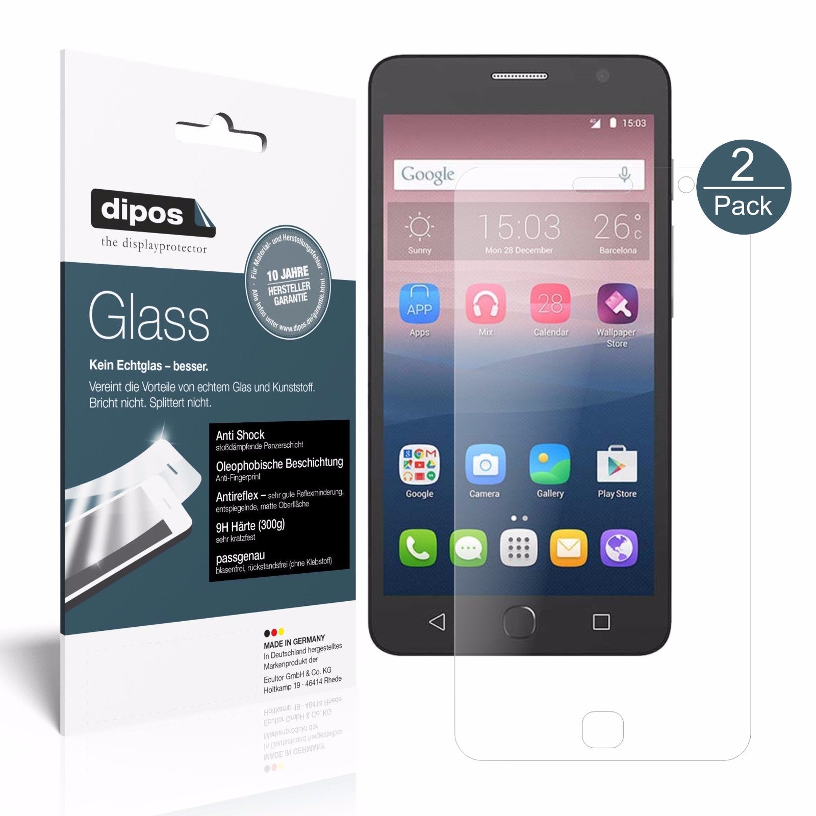 Matte Displayschutzfolie von dipos passend für Alcatel Pop Star, 9H kratzfest und blasenfrei montiert