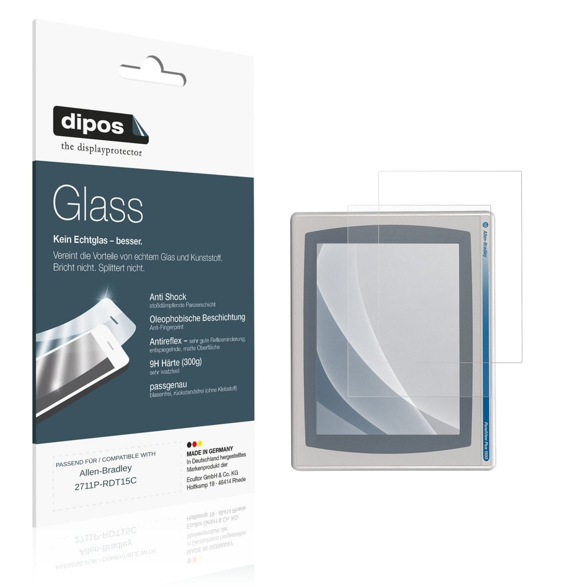 Matte Displayschutzfolie von dipos passend für Allen-Bradley 2711P-RDT15C, 9H kratzfest und blasenfrei montiert