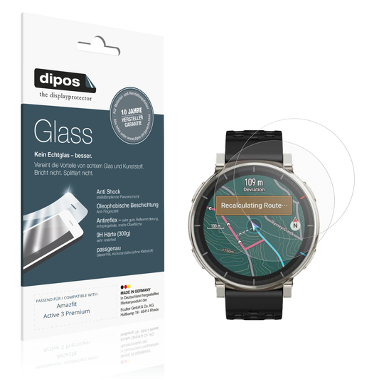 Matte Displayschutzfolie von dipos passend für Amazfit Active 3 Premium, 9H kratzfest und blasenfrei montiert