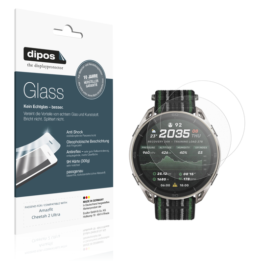 Matte Displayschutzfolie von dipos passend für Amazfit Cheetah 2 Ultra, 9H kratzfest und blasenfrei montiert