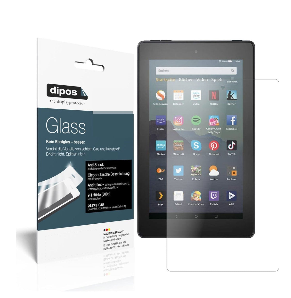 Matte Displayschutzfolie von dipos passend für Amazon Fire 7 Tablet (2019), 9H kratzfest und blasenfrei montiert