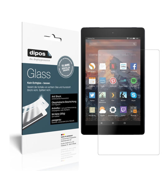 AmazonFire HD 8 (2018) mit aufgebrachter dipos Panzerfolie, die lästige Fingerabdrücke minimiert
