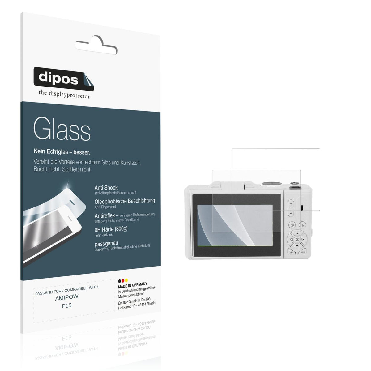 Matte Displayschutzfolie von dipos passend für AMIPOW F15, 9H kratzfest und blasenfrei montiert