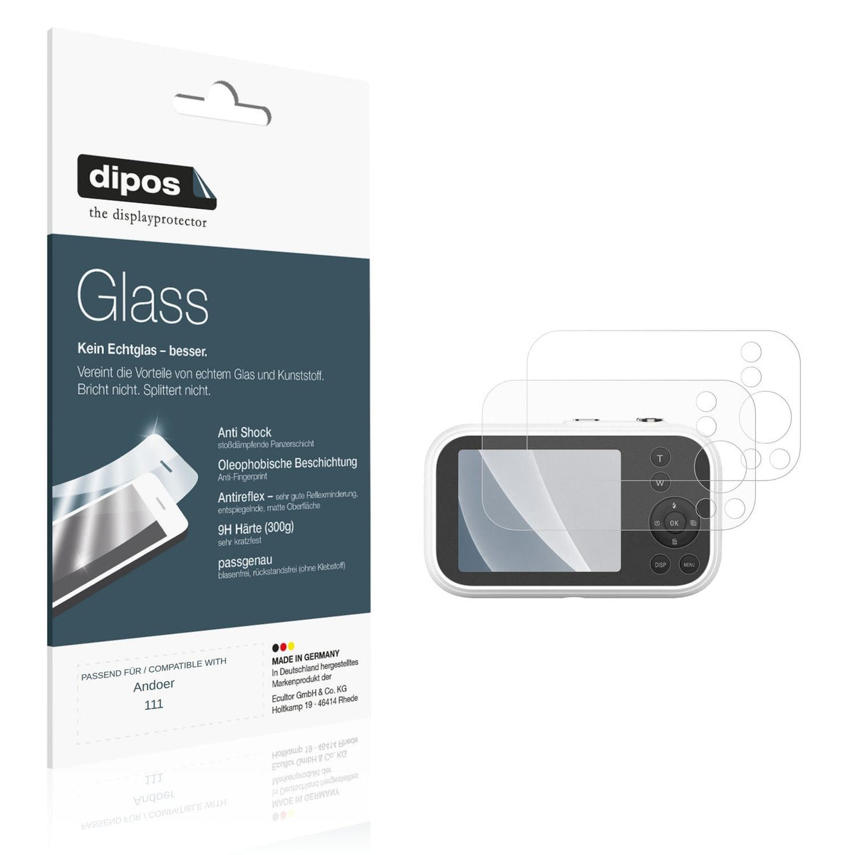 Matte Displayschutzfolie von dipos passend für Andoer 111, 9H kratzfest und blasenfrei montiert