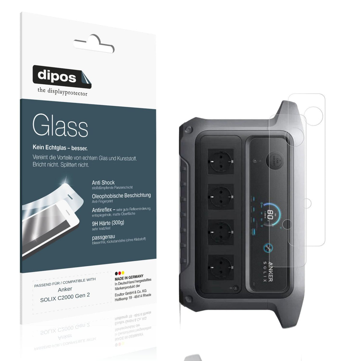 Matte Displayschutzfolie von dipos passend für Anker SOLIX C2000 Gen 2, 9H kratzfest und blasenfrei montiert