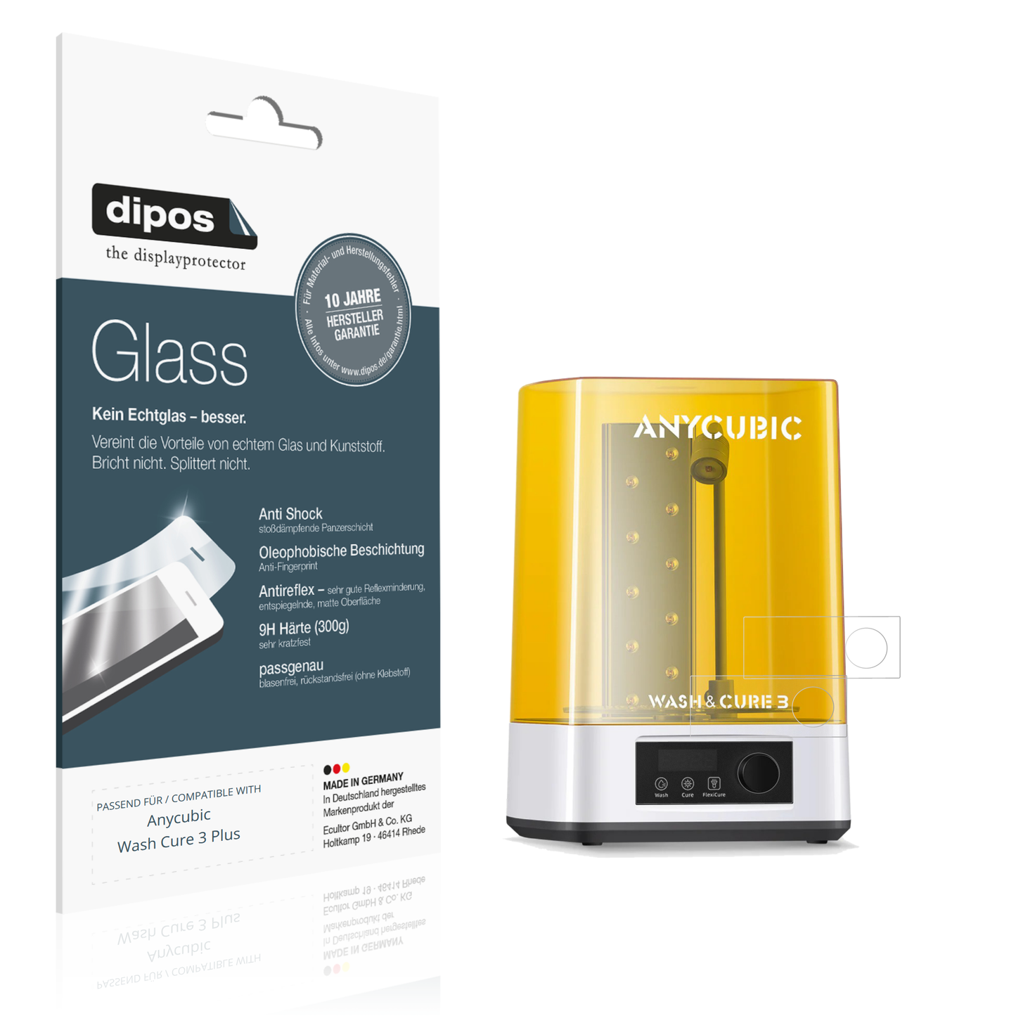 Matte Displayschutzfolie von dipos passend für Anycubic Wash Cure 3 Plus, 9H kratzfest und blasenfrei montiert