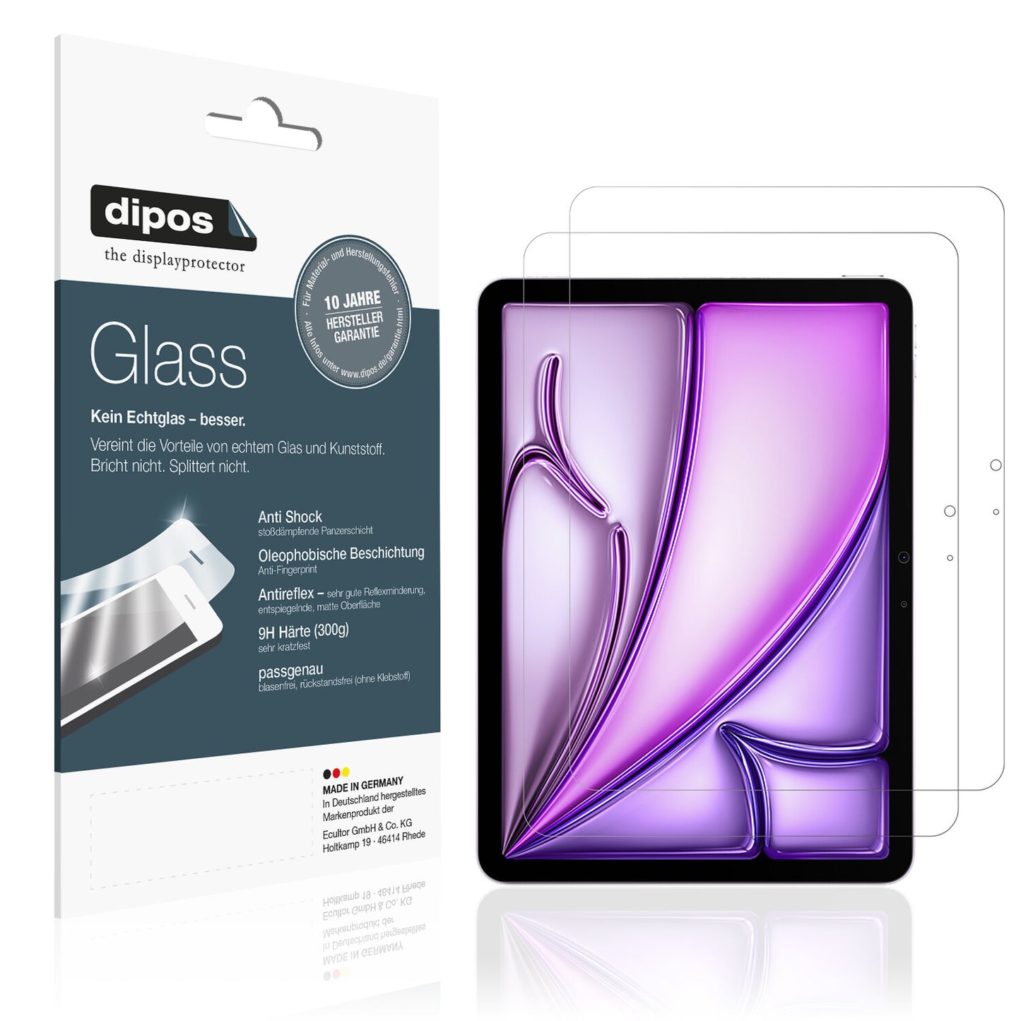 Matte Displayschutzfolie von dipos passend für Apple iPad Air M2 11 Zoll, 9H kratzfest und blasenfrei montiert