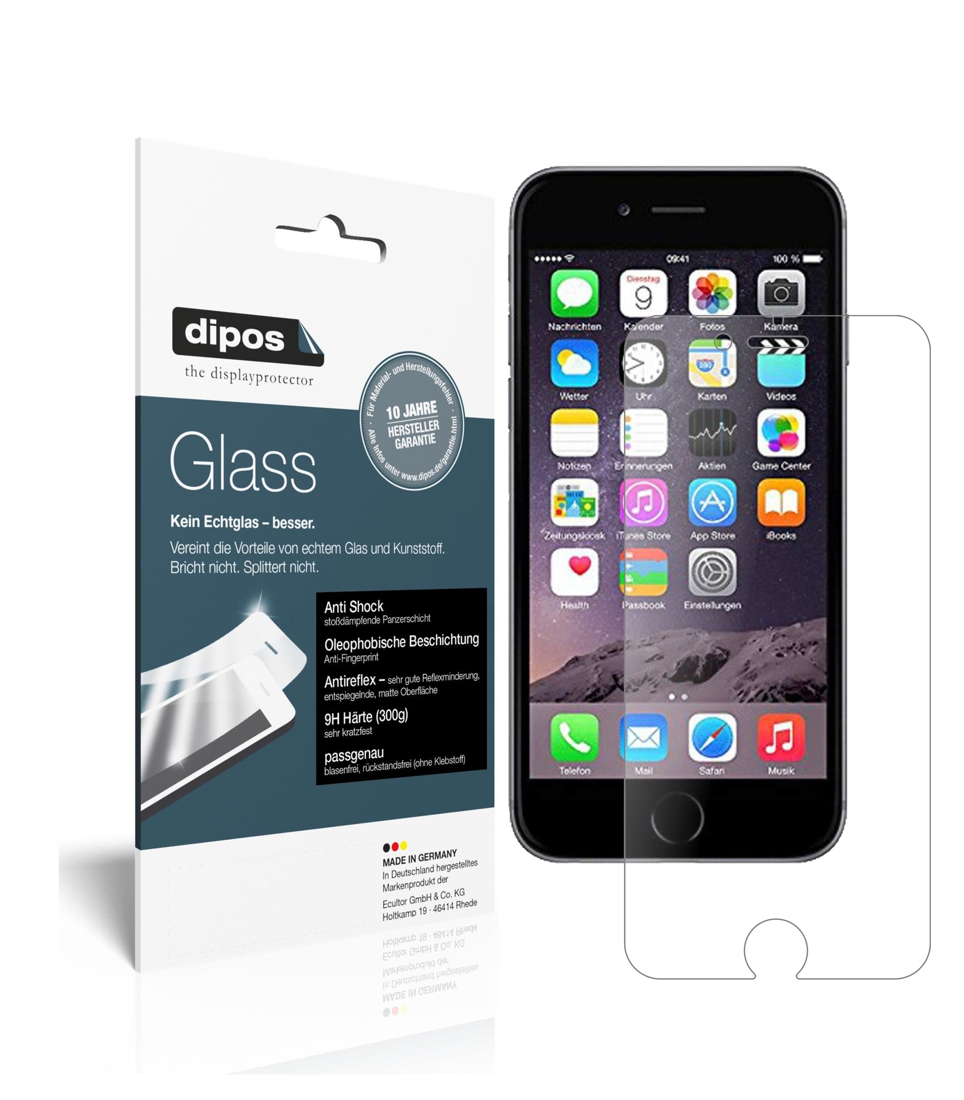 Matte Displayschutzfolie von dipos passend für Apple iPhone 6 / 6S / 7, 9H kratzfest und blasenfrei montiert