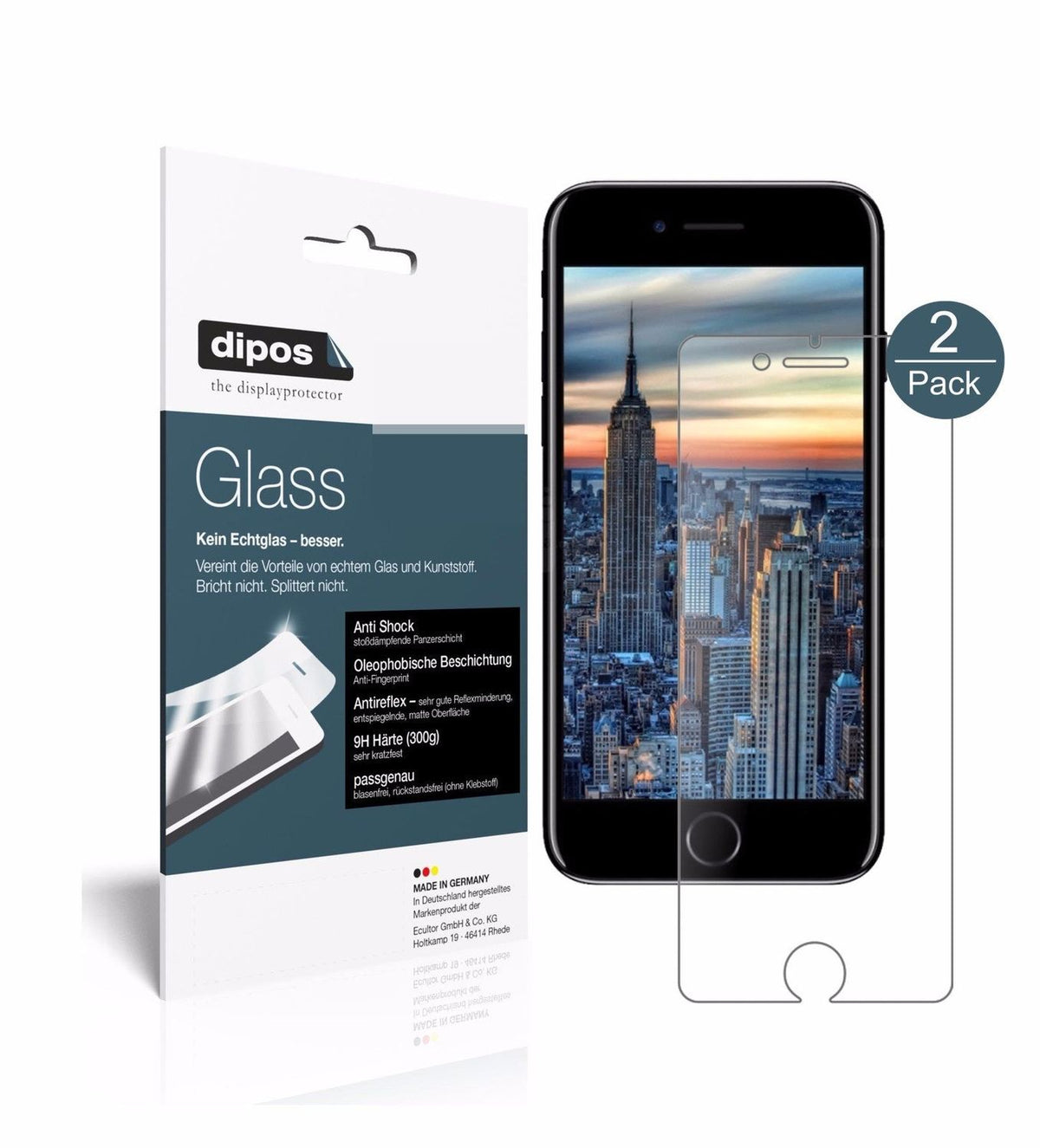 Matte Displayschutzfolie von dipos passend für Apple iPhone 8 Plus, 9H kratzfest und blasenfrei montiert