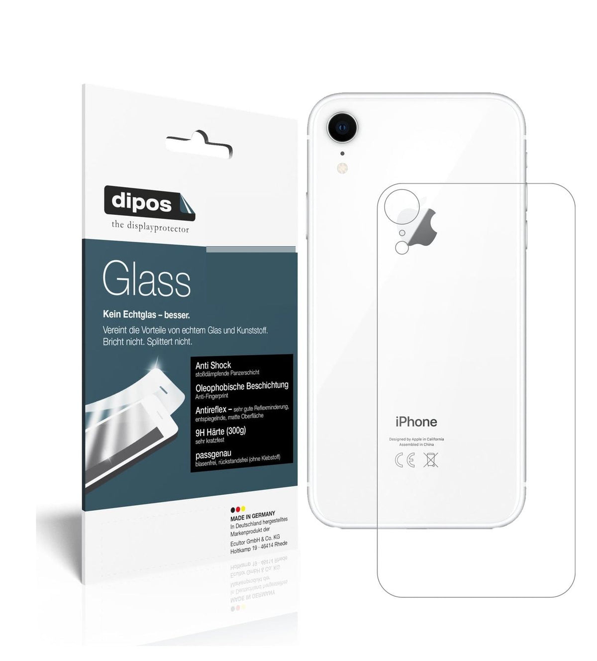 Matte Displayschutzfolie von dipos passend für Apple iPhone XR Rückseite, 9H kratzfest und blasenfrei montiert