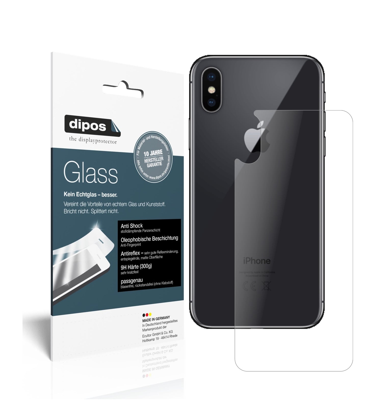 Matte Displayschutzfolie von dipos passend für Apple iPhone XS Rückseite, 9H kratzfest und blasenfrei montiert