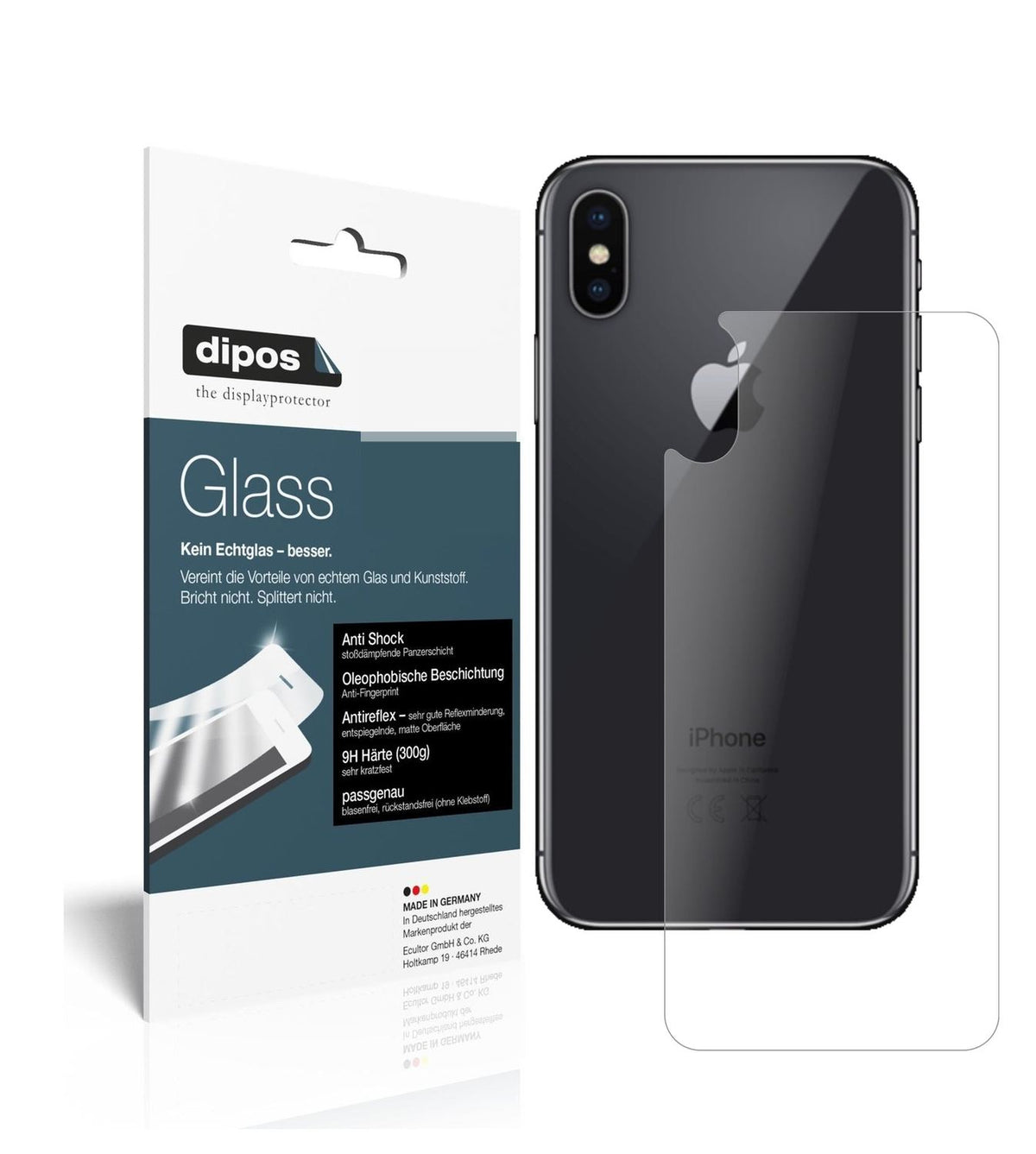 Matte Displayschutzfolie von dipos passend für Apple iPhone XS Rückseite, 9H kratzfest und blasenfrei montiert