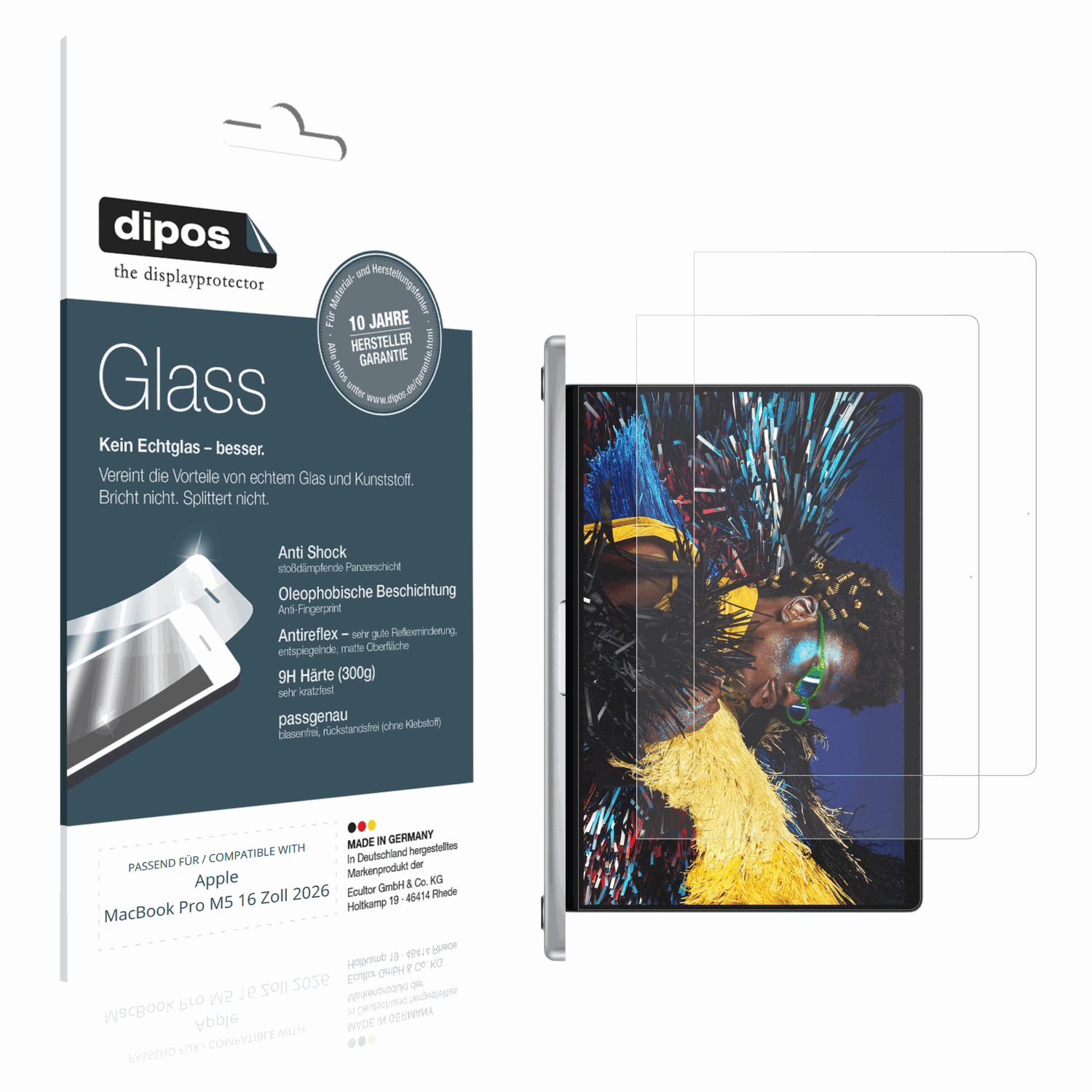 Matte Displayschutzfolie von dipos passend für Apple MacBook Pro M5 16 Zoll 2026, 9H kratzfest und blasenfrei montiert