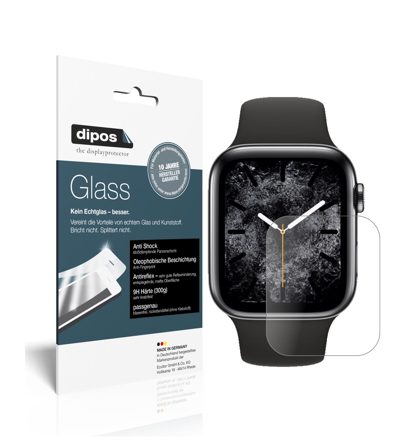 Matte Displayschutzfolie von dipos passend für Apple Watch Series 5 (40mm), 9H kratzfest und blasenfrei montiert