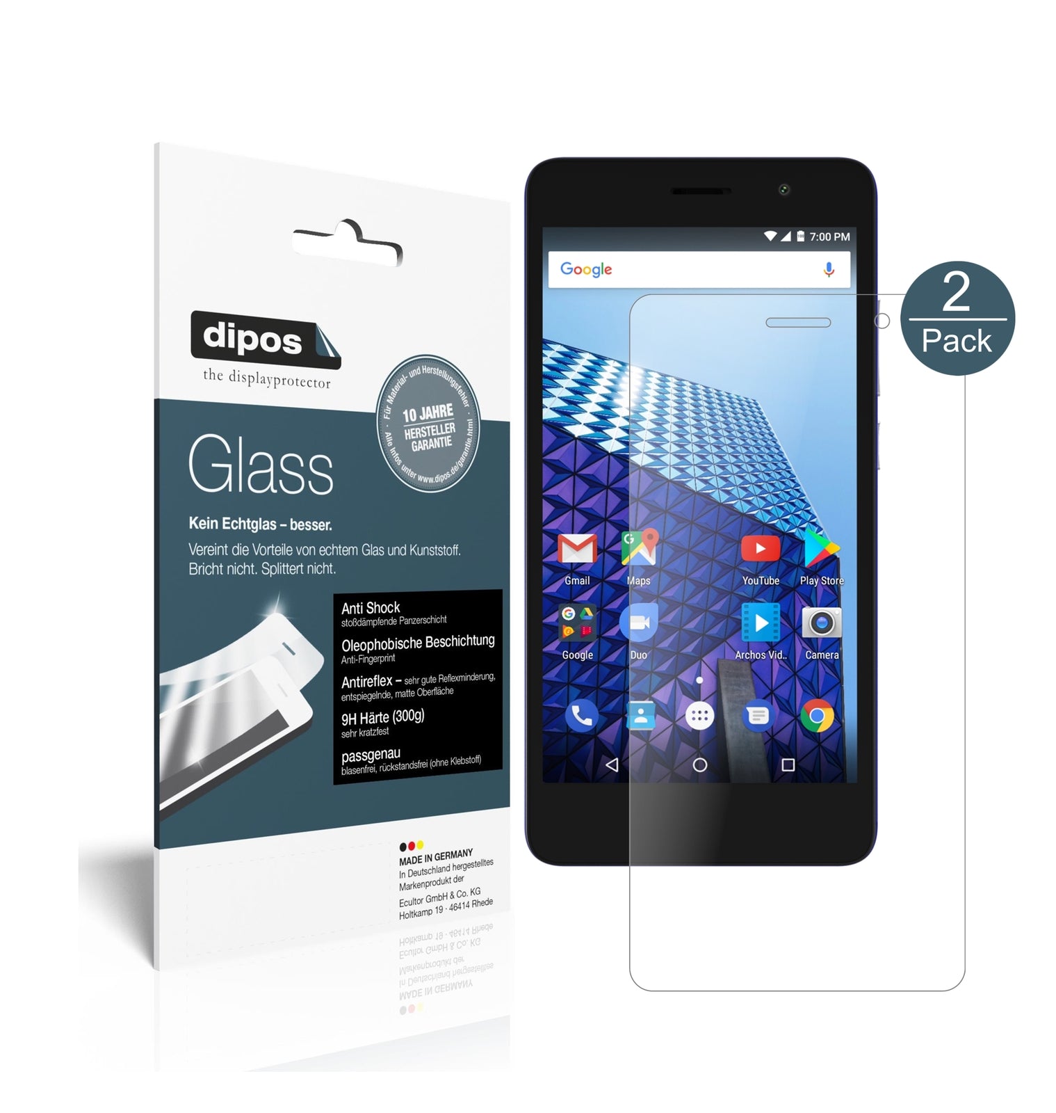 Matte Displayschutzfolie von dipos passend für Archos Access 50 Color, 9H kratzfest und blasenfrei montiert