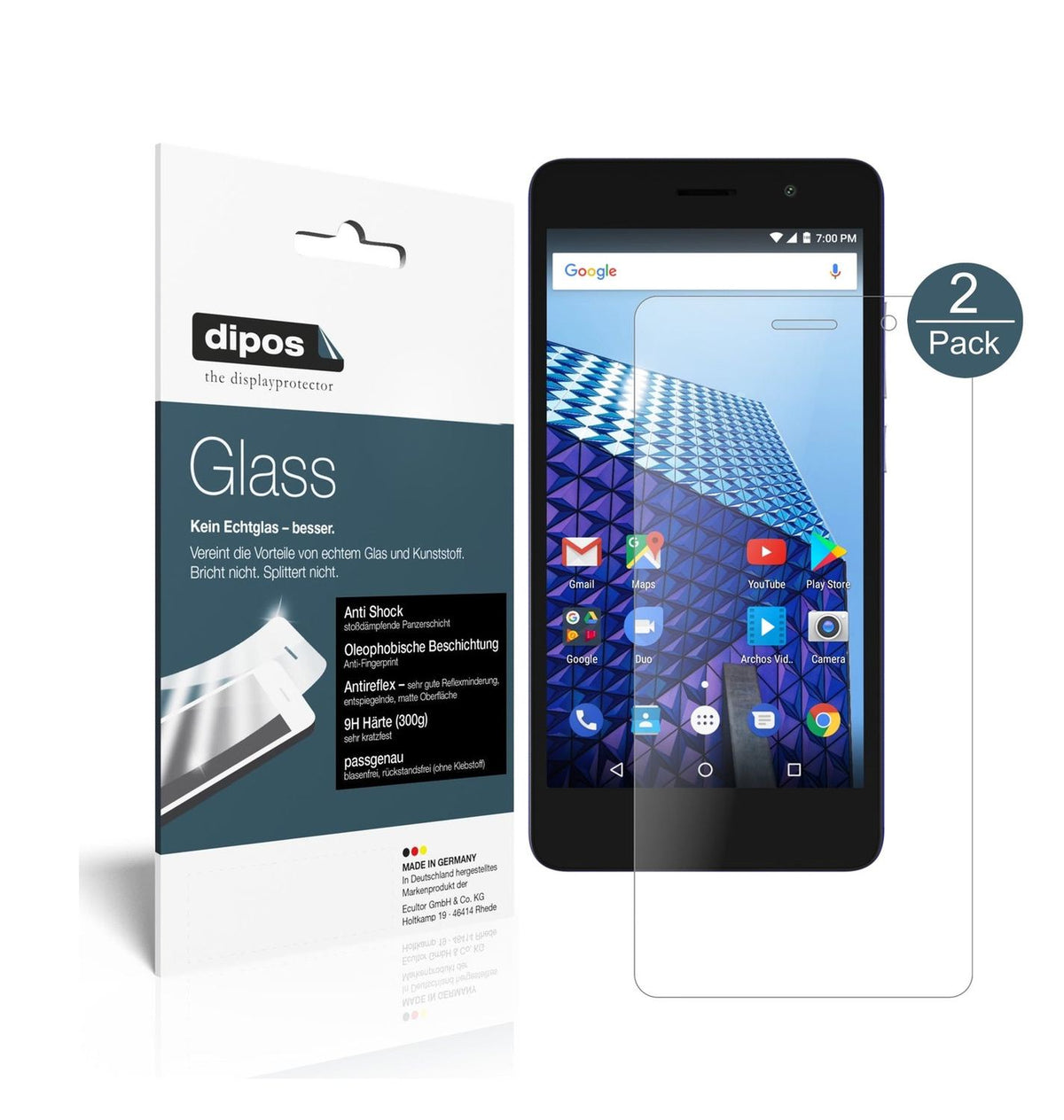 Matte Displayschutzfolie von dipos passend für Archos Access 50 Color, 9H kratzfest und blasenfrei montiert