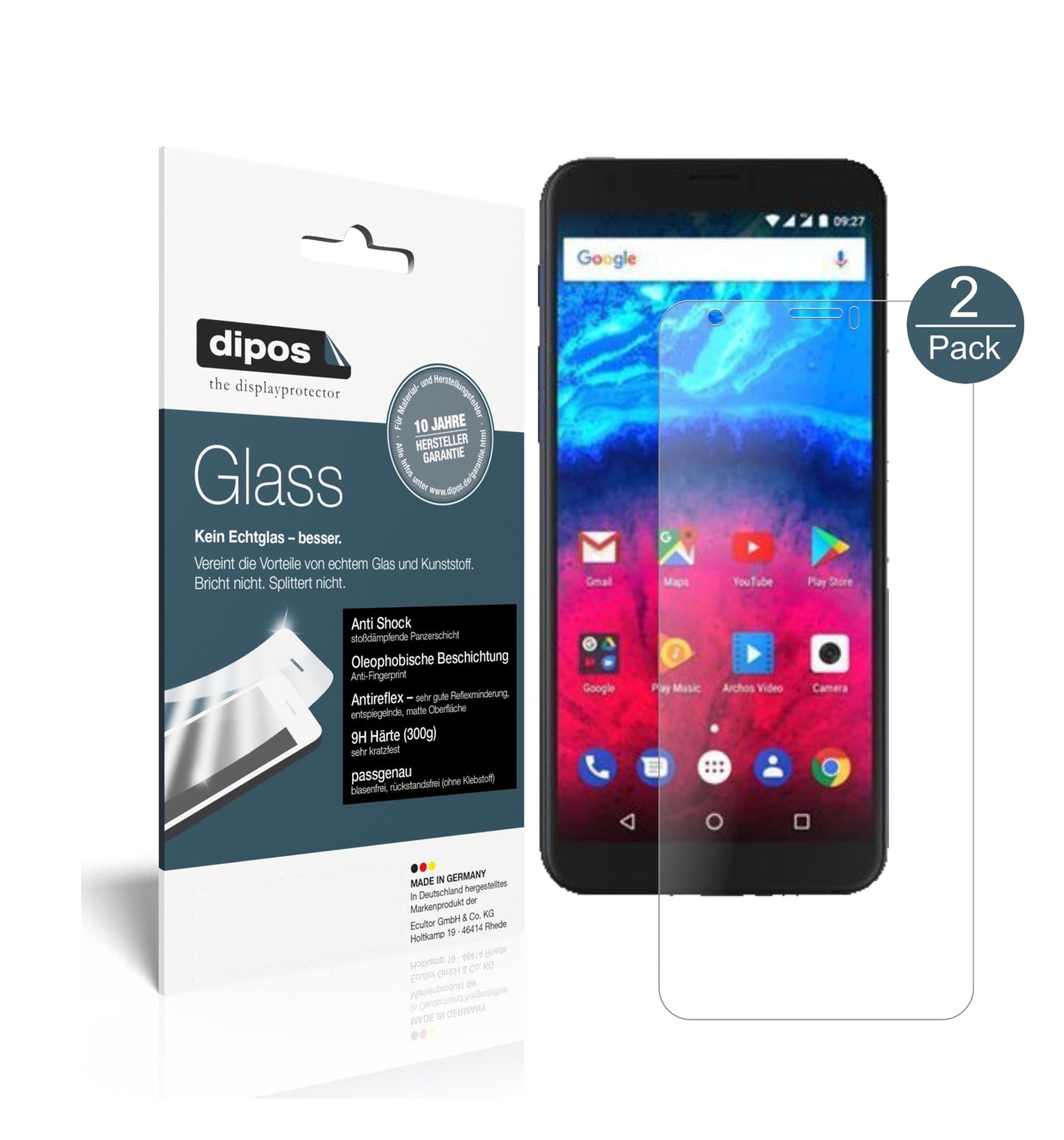 Matte Displayschutzfolie von dipos passend für Archos Core 60S, 9H kratzfest und blasenfrei montiert