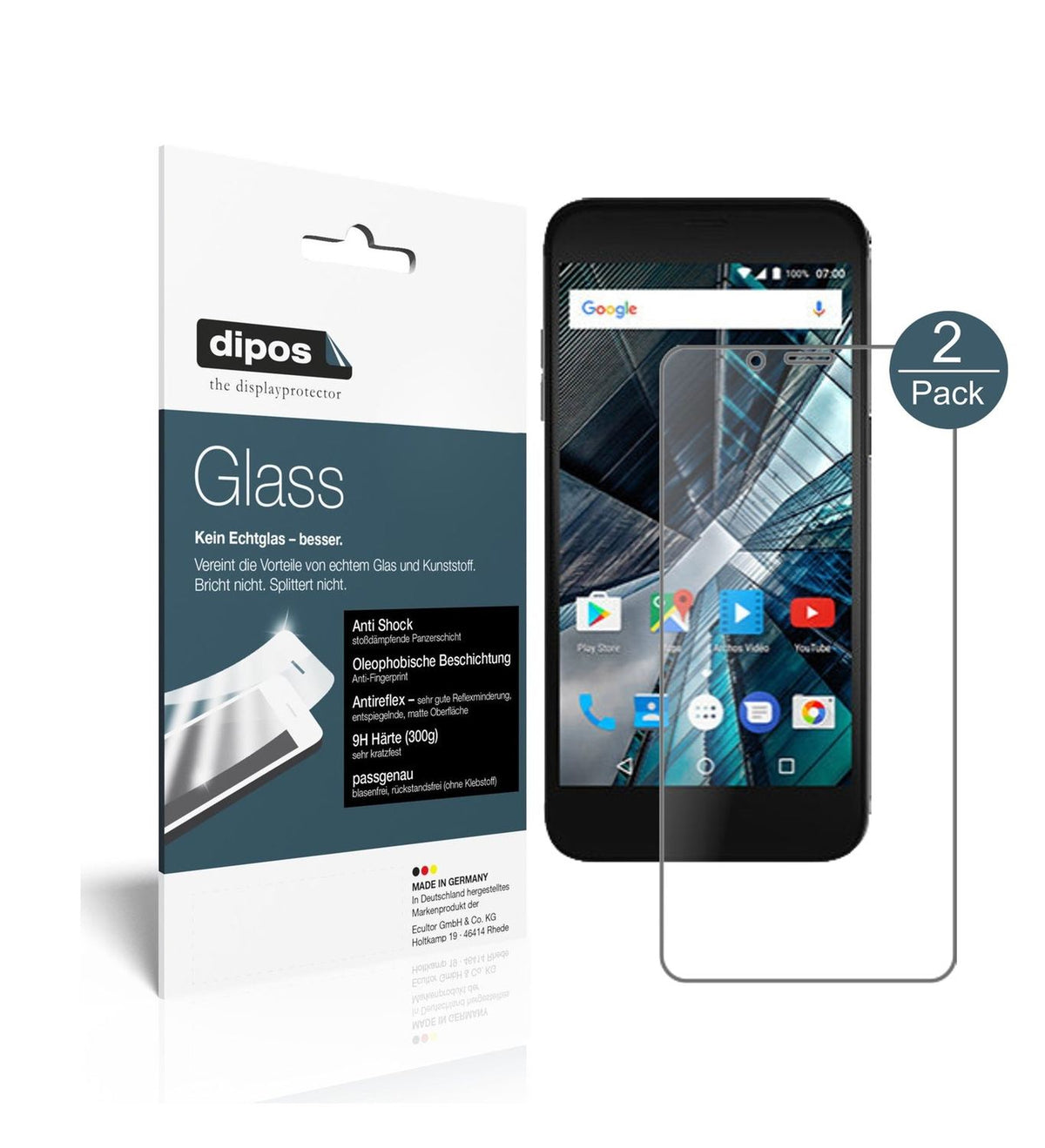 Matte Displayschutzfolie von dipos passend für Archos Sense 50 DC, 9H kratzfest und blasenfrei montiert
