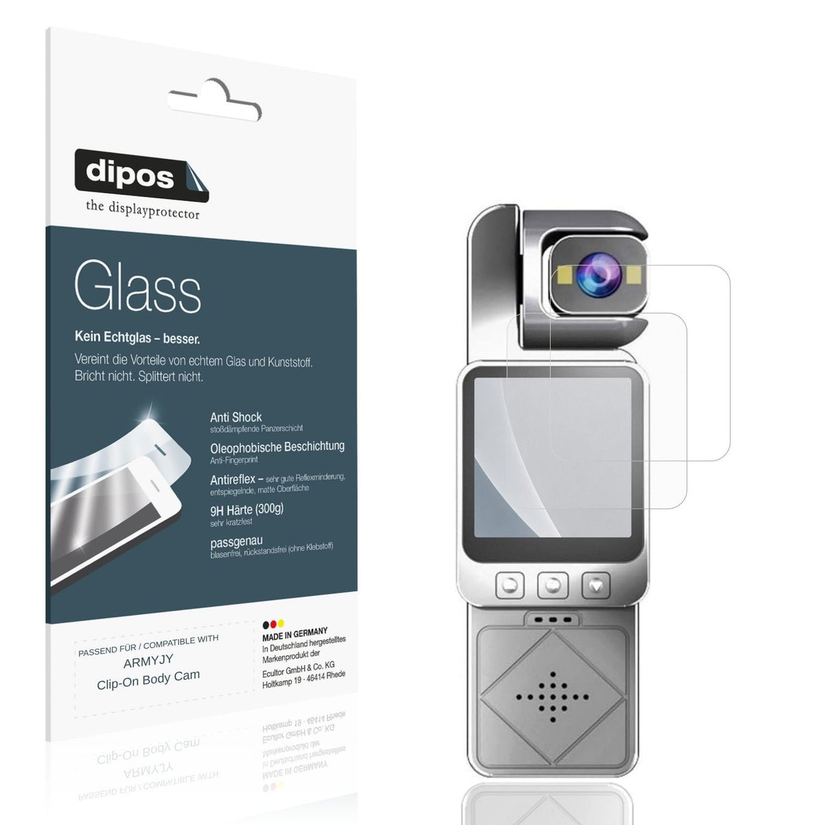 Matte Displayschutzfolie von dipos passend für ARMYJY Clip-On Body Cam, 9H kratzfest und blasenfrei montiert