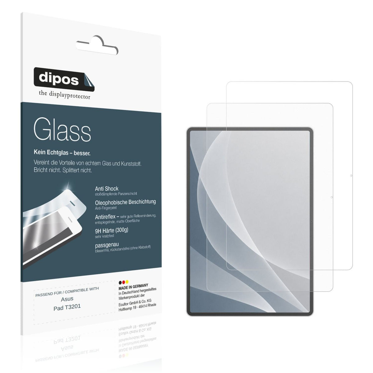 Matte Displayschutzfolie von dipos passend für Asus Pad T3201, 9H kratzfest und blasenfrei montiert
