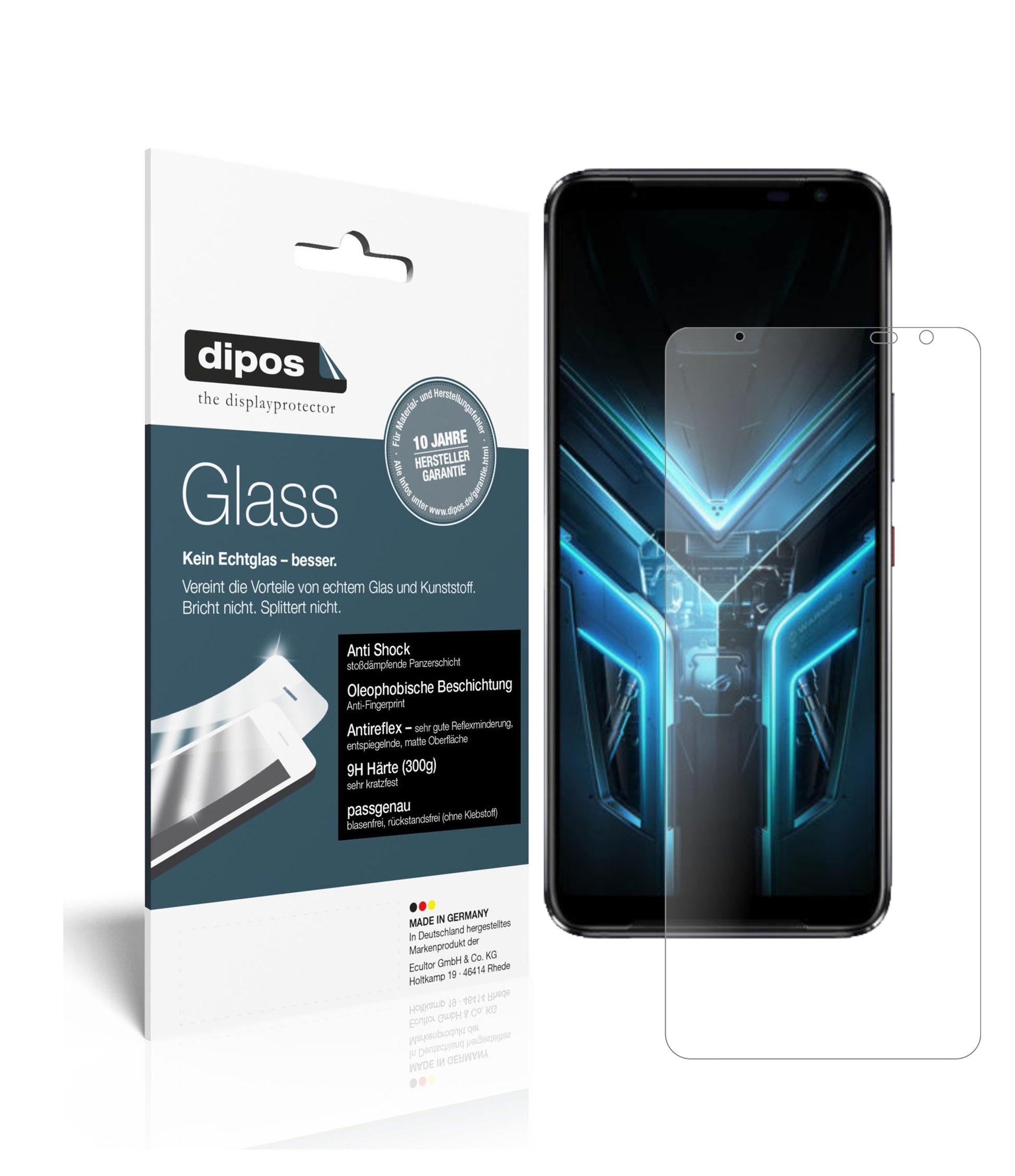 Matte Displayschutzfolie von dipos passend für Asus ROG Phone 3, 9H kratzfest und blasenfrei montiert