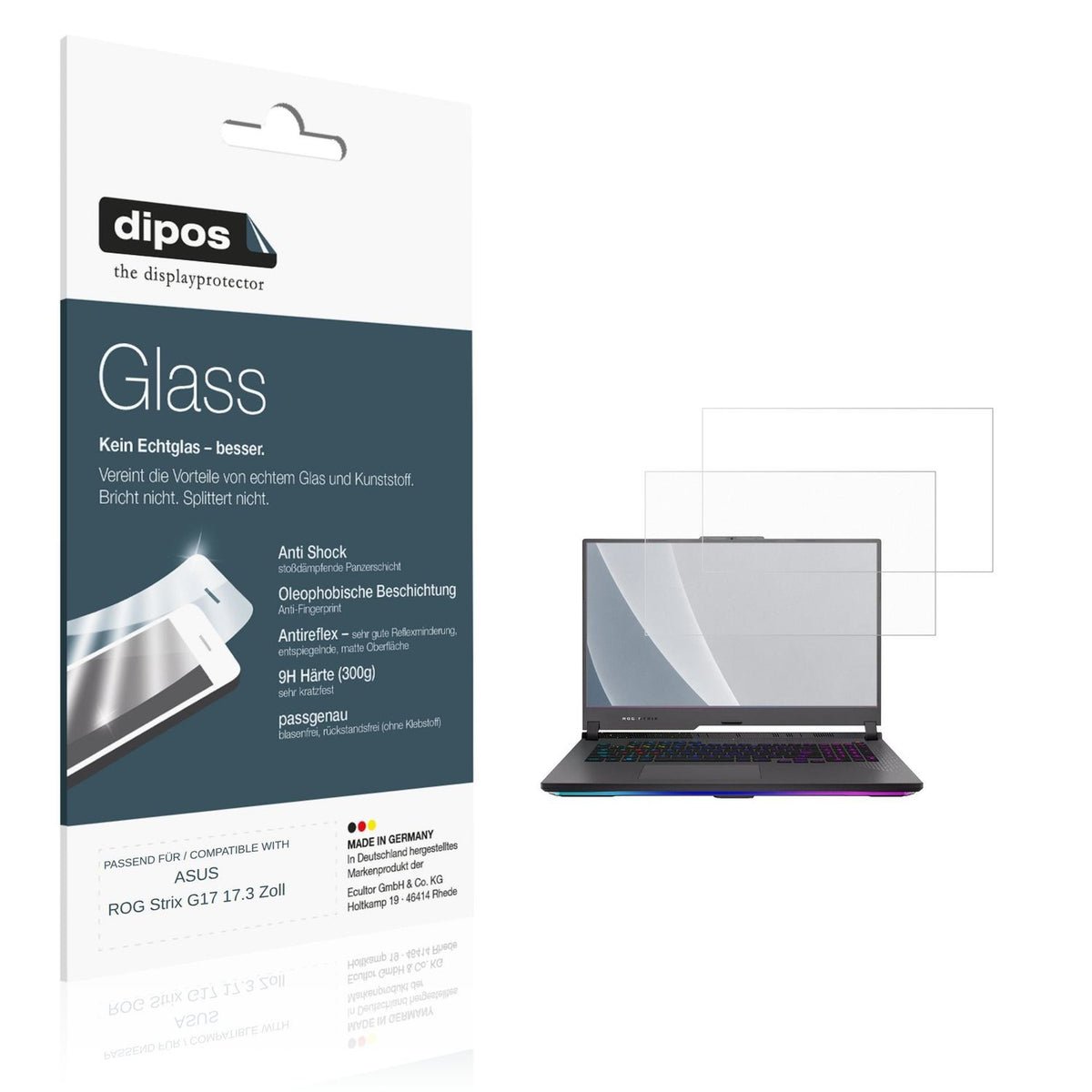 Matte Displayschutzfolie von dipos passend für ASUS ROG Strix G17 17.3 Zoll, 9H kratzfest und blasenfrei montiert
