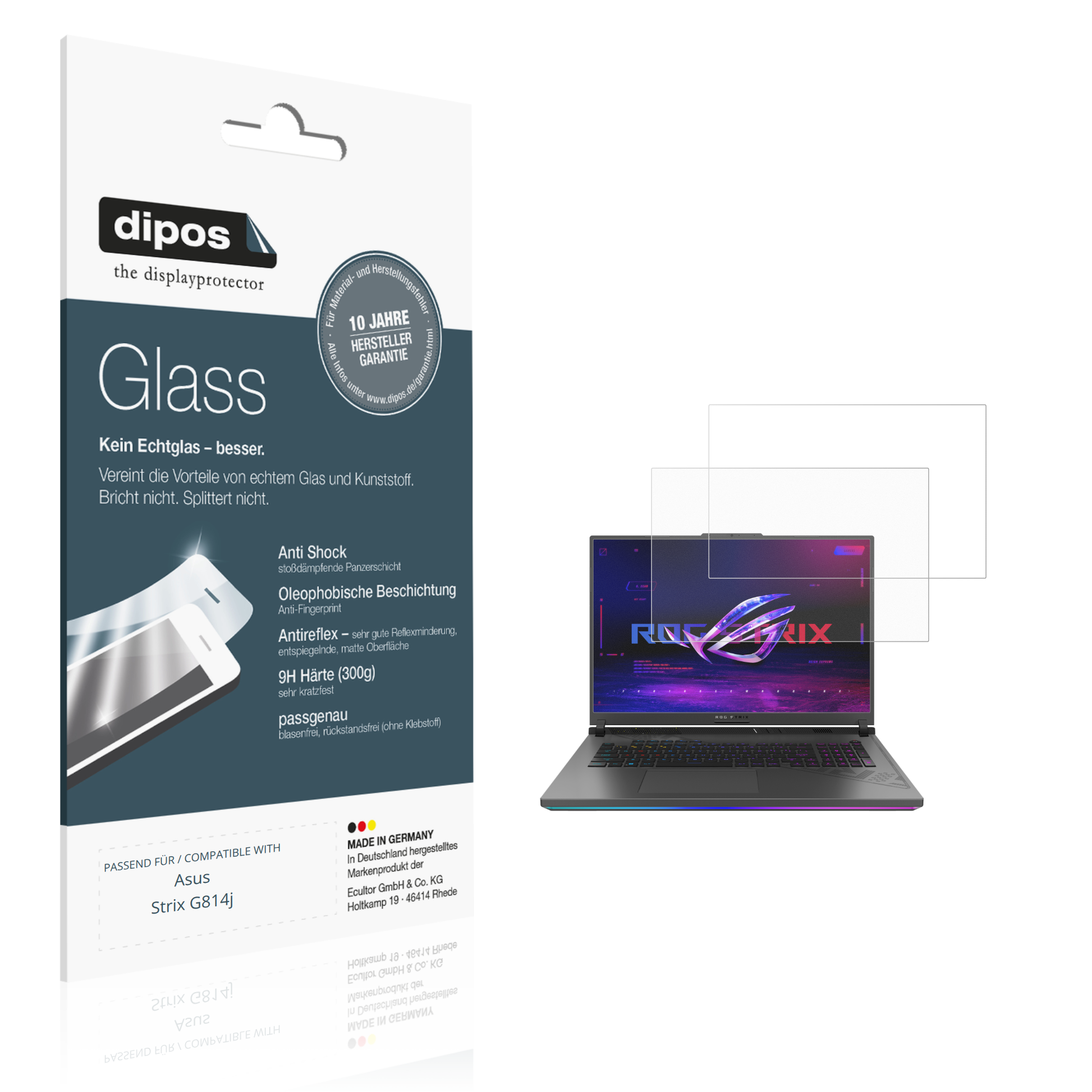 Matte Displayschutzfolie von dipos passend für Asus Strix G814j, 9H kratzfest und blasenfrei montiert
