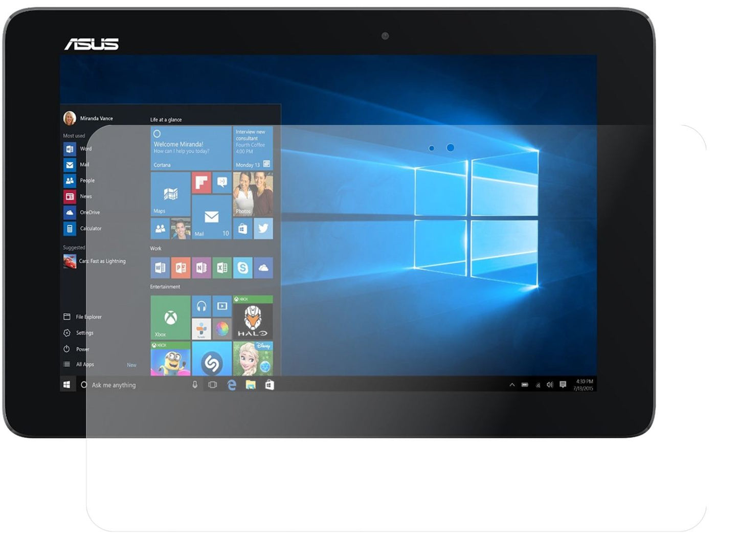 Matte Displayschutzfolie von dipos passend für Asus Transformer Book T100HA, 9H kratzfest und blasenfrei montiert
