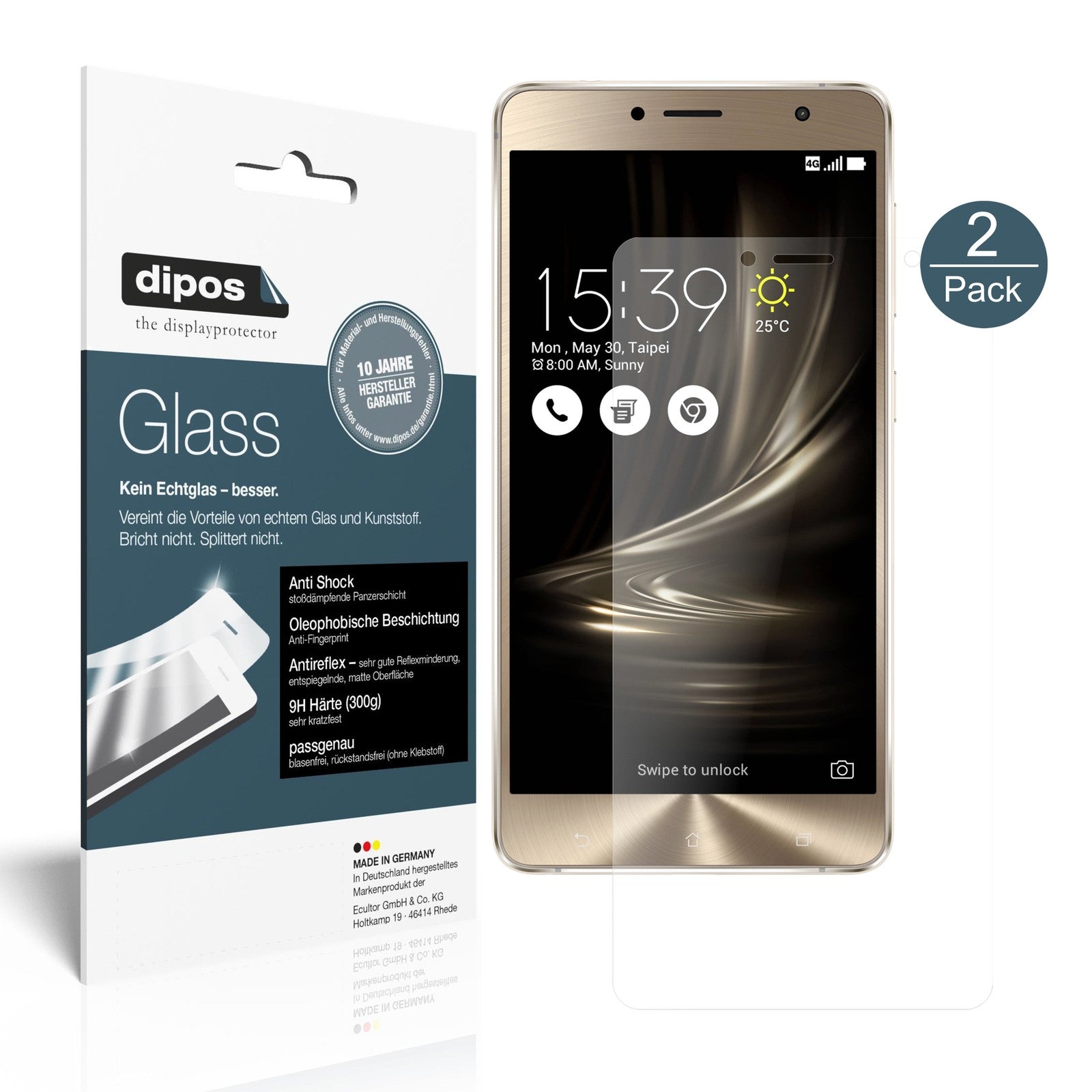 Matte Displayschutzfolie von dipos passend für Asus Zenfone 3 Deluxe ZS550KL 5,5 Zoll, 9H kratzfest und blasenfrei montiert