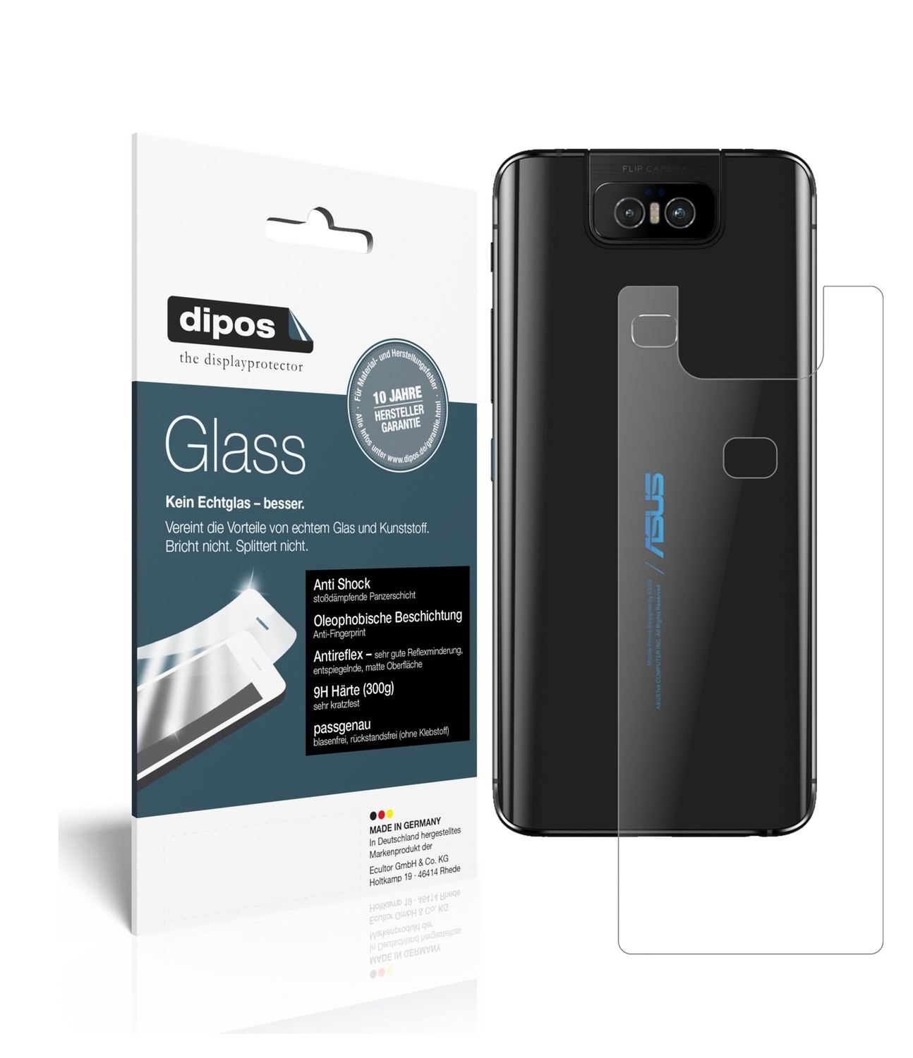 Matte Displayschutzfolie von dipos passend für Asus Zenfone 6 (ZS630KL) Rückseite, 9H kratzfest und blasenfrei montiert