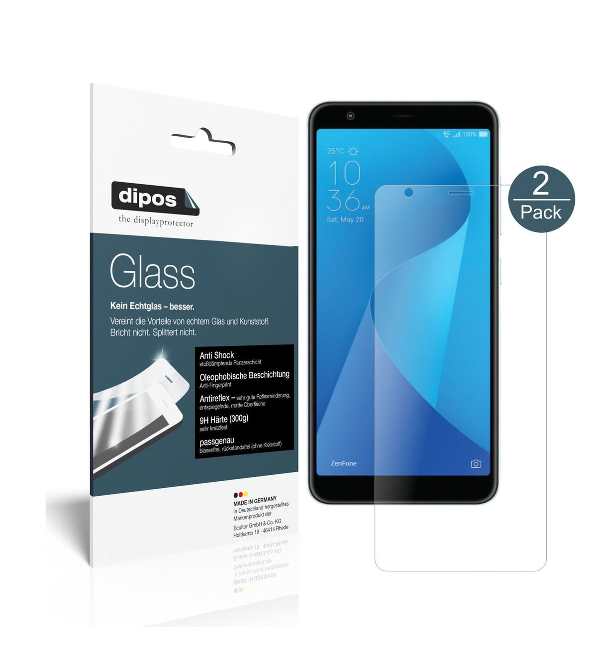Matte Displayschutzfolie von dipos passend für Asus ZenFone Max Plus M1 (ZB570TL), 9H kratzfest und blasenfrei montiert