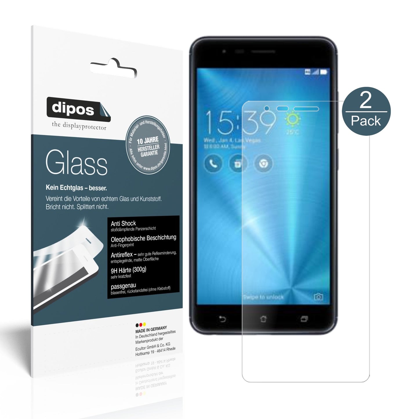 Matte Displayschutzfolie von dipos passend für Asus ZenFone Zoom S, 9H kratzfest und blasenfrei montiert