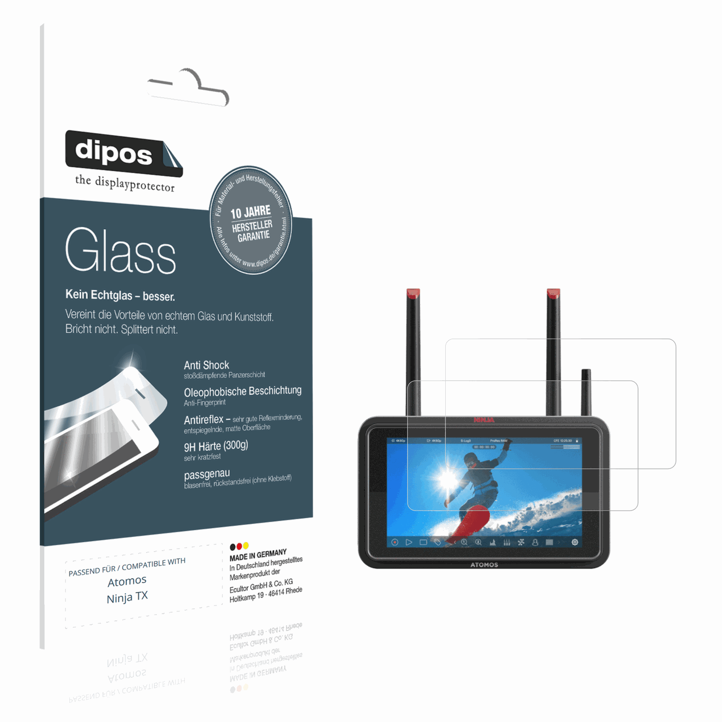 Matte Displayschutzfolie von dipos passend für Atomos Ninja TX, 9H kratzfest und blasenfrei montiert