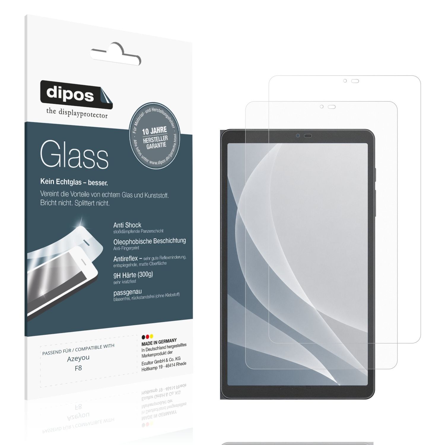 Matte Displayschutzfolie von dipos passend für Azeyou F8, 9H kratzfest und blasenfrei montiert