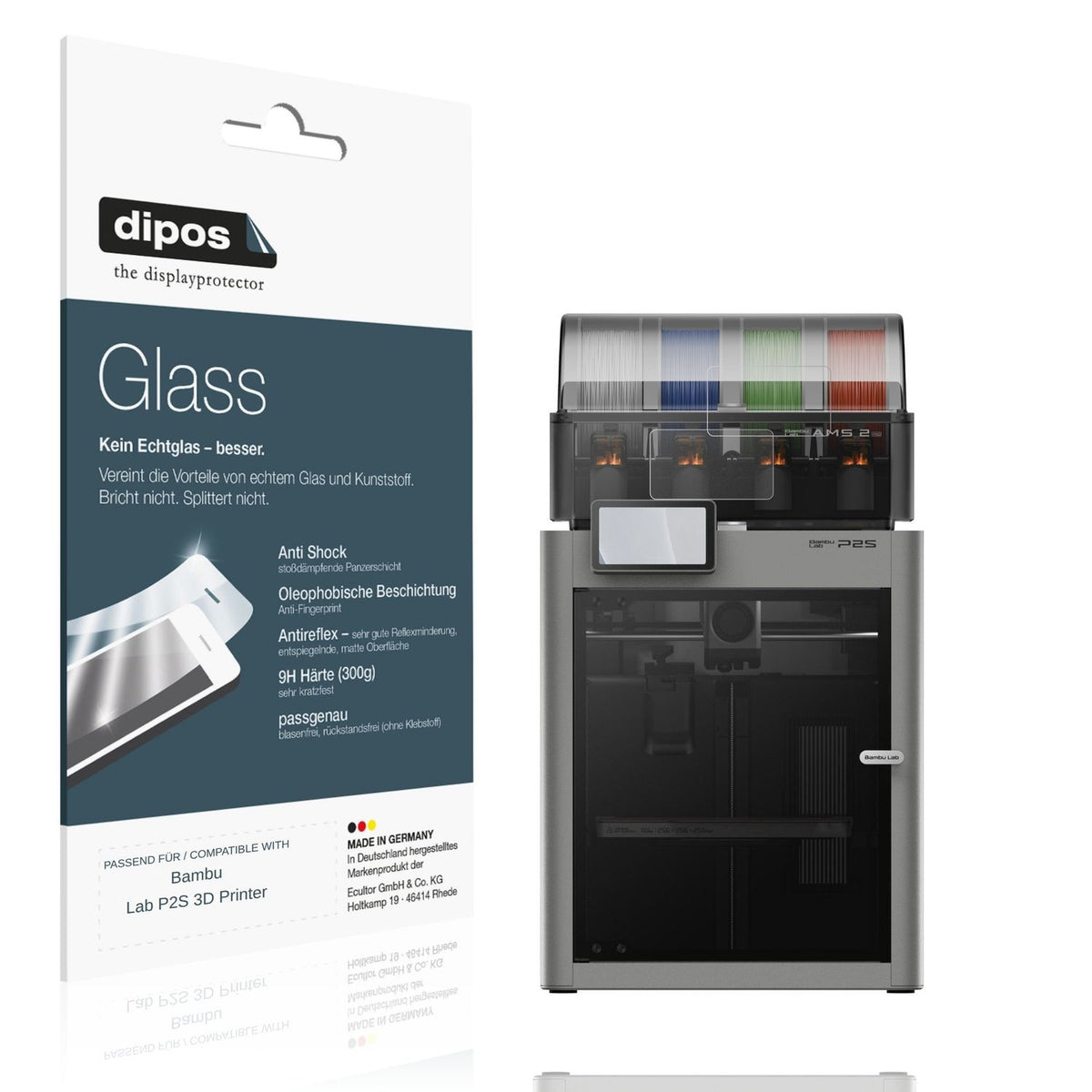 Matte Displayschutzfolie von dipos passend für Bambu Lab P2S 3D Printer, 9H kratzfest und blasenfrei montiert