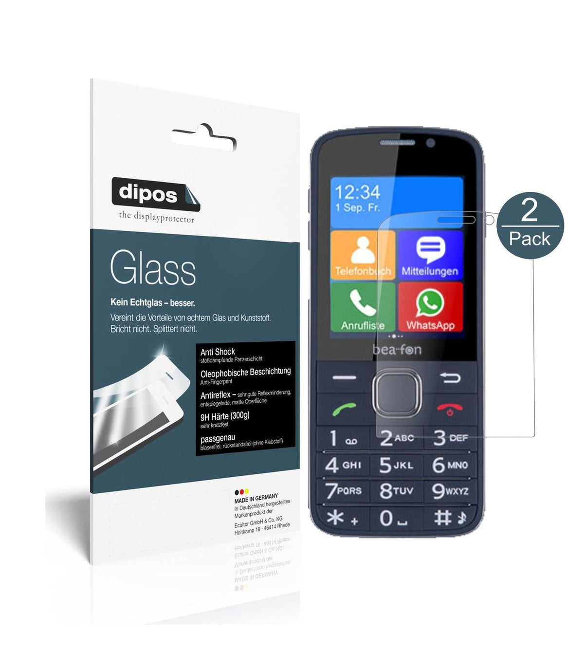 Matte Displayschutzfolie von dipos passend für bea-fon SL820, 9H kratzfest und blasenfrei montiert
