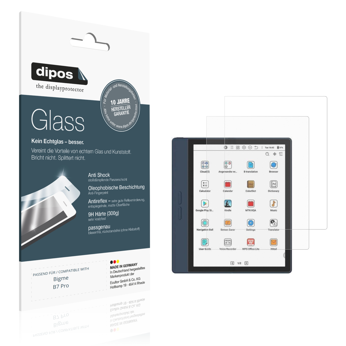 Matte Displayschutzfolie von dipos passend für Bigme B7 Pro, 9H kratzfest und blasenfrei montiert