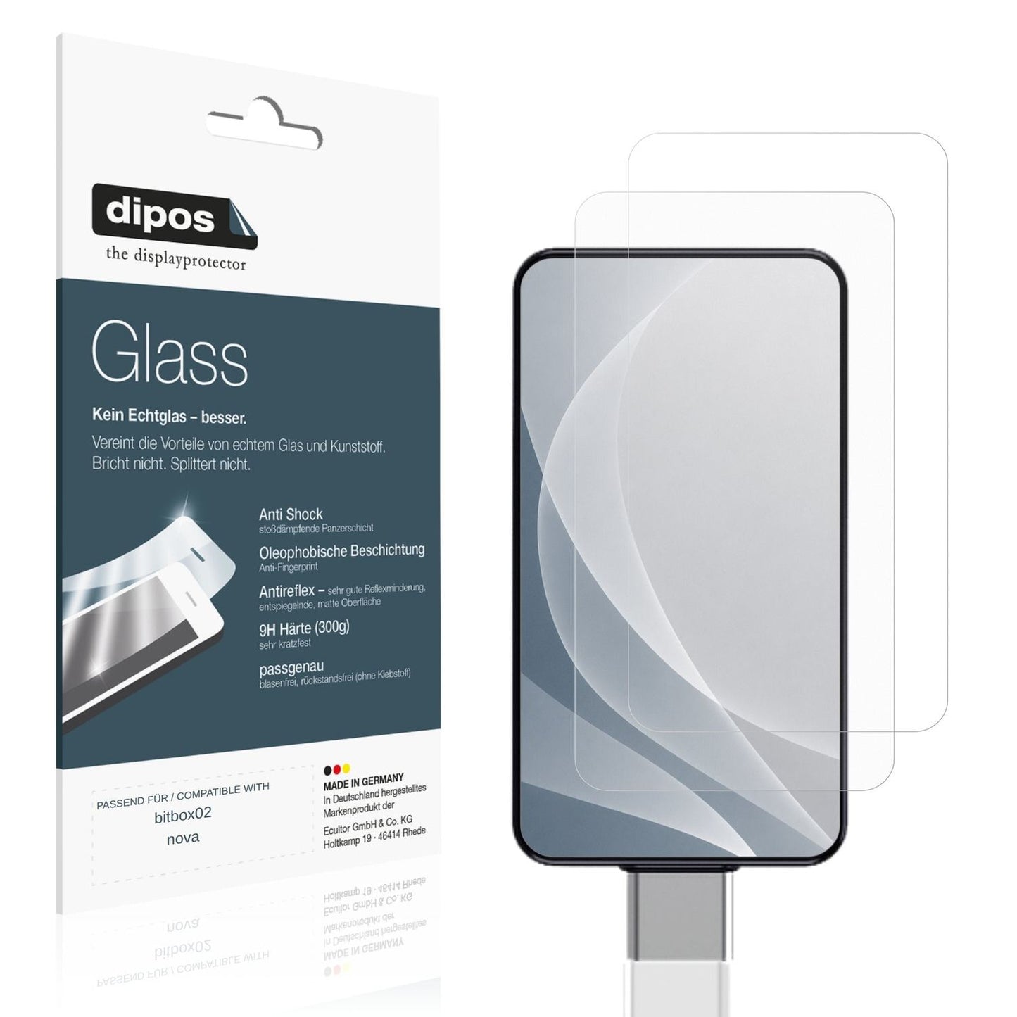 Matte Displayschutzfolie von dipos passend für bitbox02 nova, 9H kratzfest und blasenfrei montiert