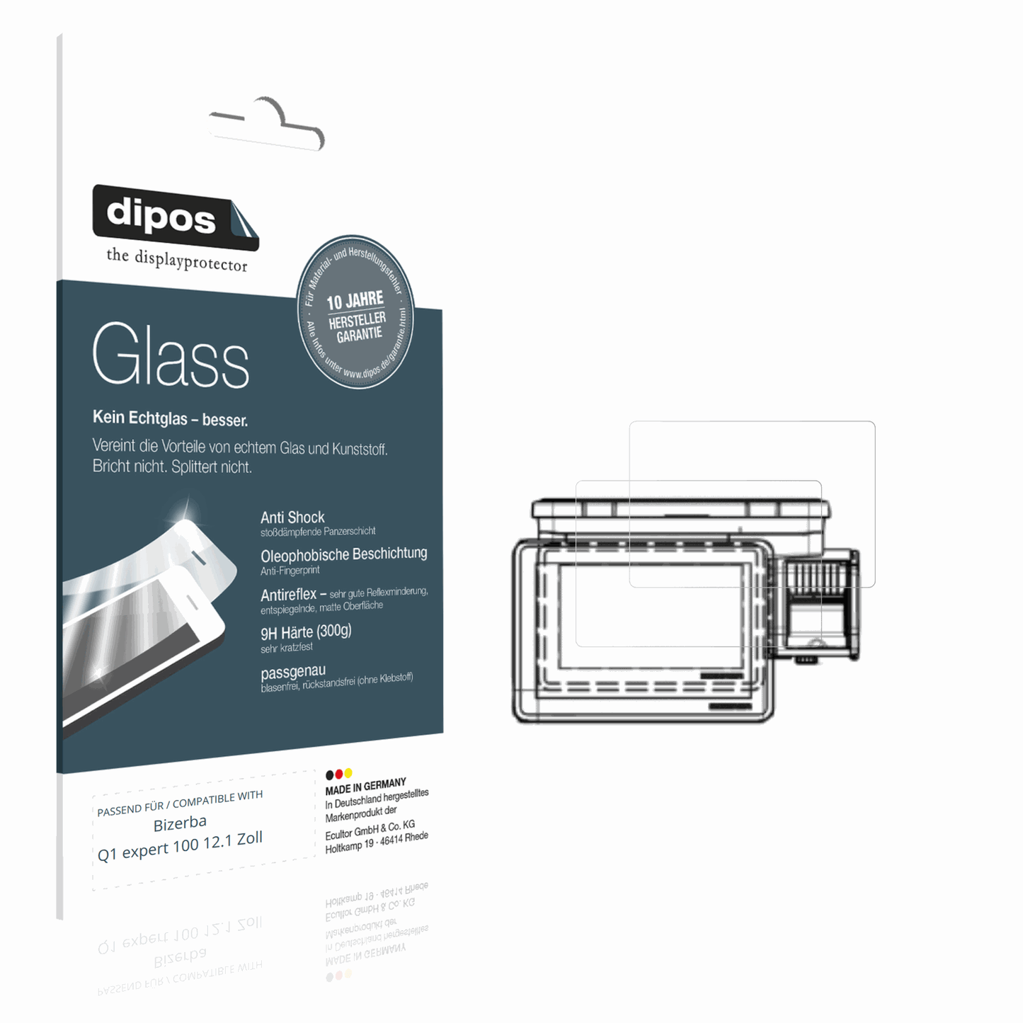 Matte Displayschutzfolie von dipos passend für Bizerba Q1 expert 100 12.1 Zoll, 9H kratzfest und blasenfrei montiert