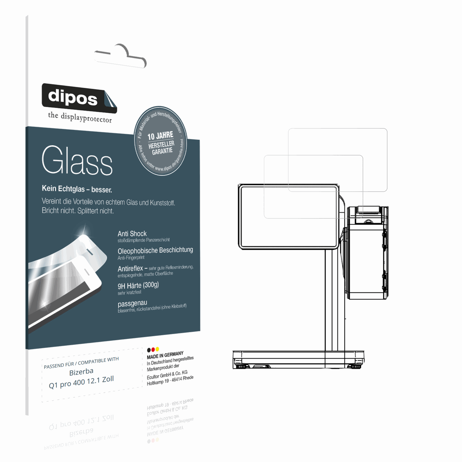 Matte Displayschutzfolie von dipos passend für Bizerba Q1 pro 400 12.1 Zoll, 9H kratzfest und blasenfrei montiert