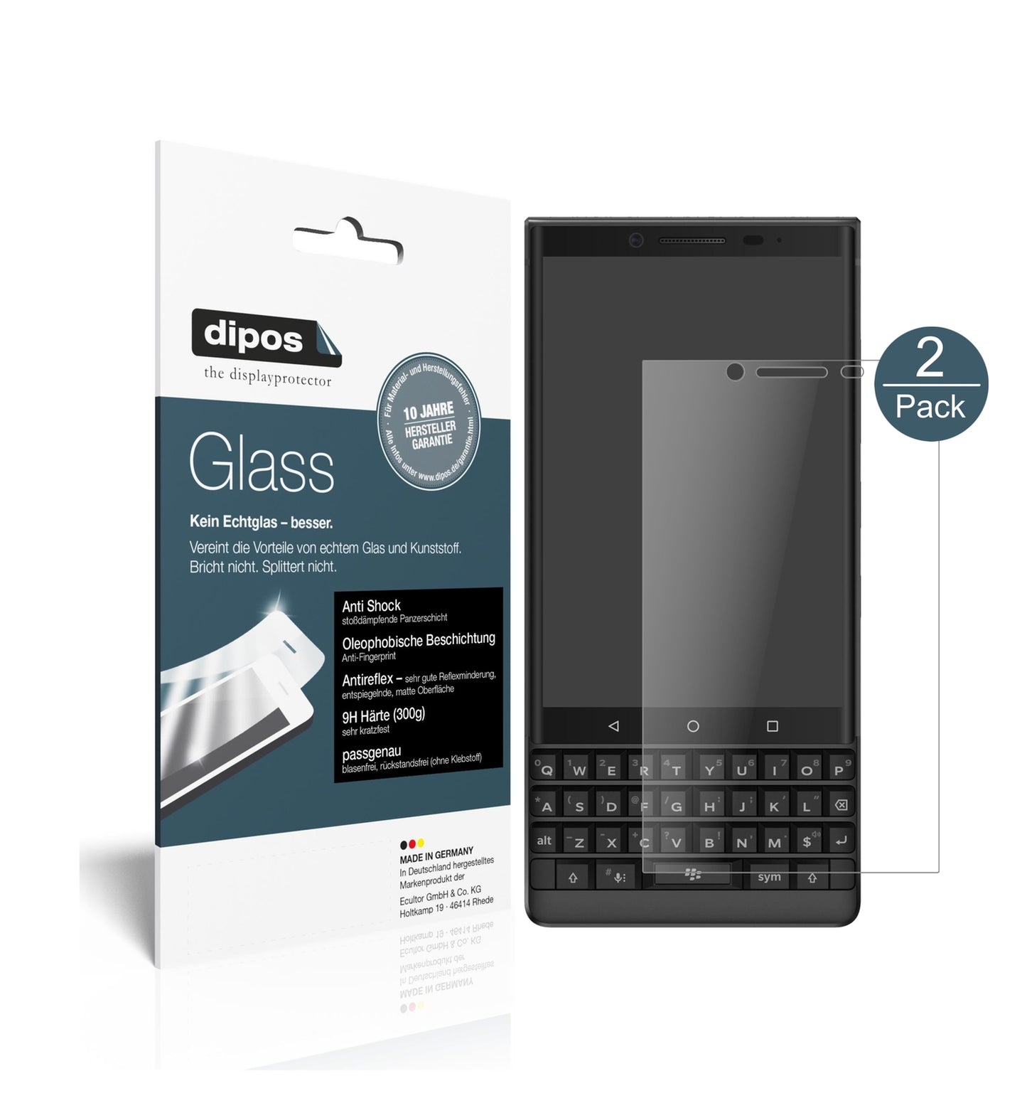 Matte Displayschutzfolie von dipos passend für Blackberry Key 2, 9H kratzfest und blasenfrei montiert
