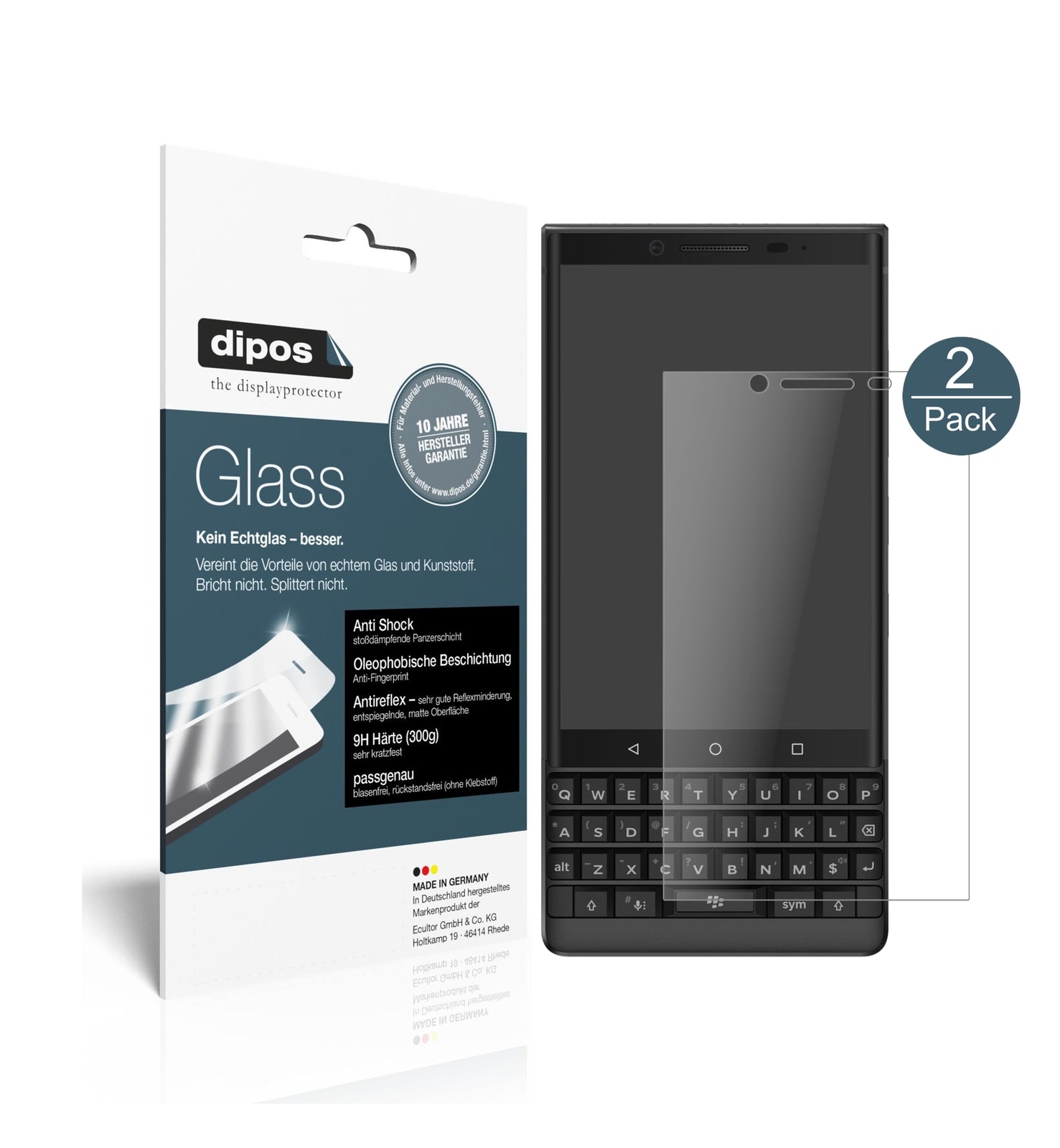 Matte Displayschutzfolie von dipos passend für Blackberry Key 2, 9H kratzfest und blasenfrei montiert