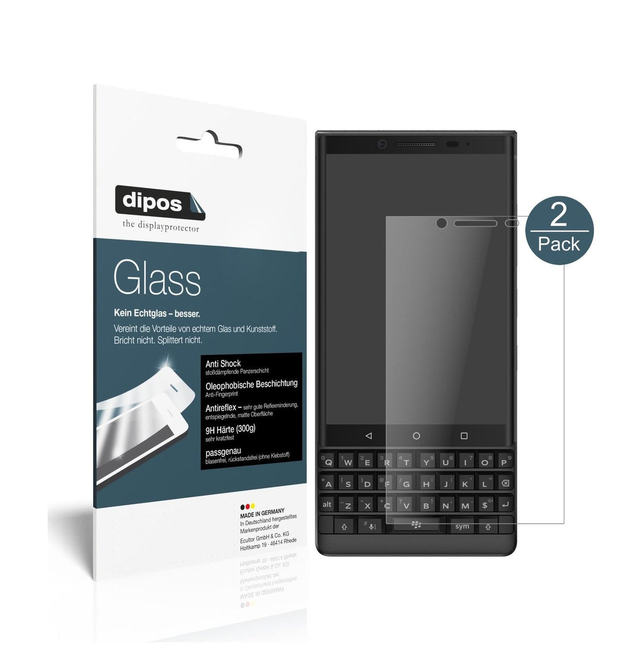 Matte Displayschutzfolie von dipos passend für Blackberry Key 2, 9H kratzfest und blasenfrei montiert