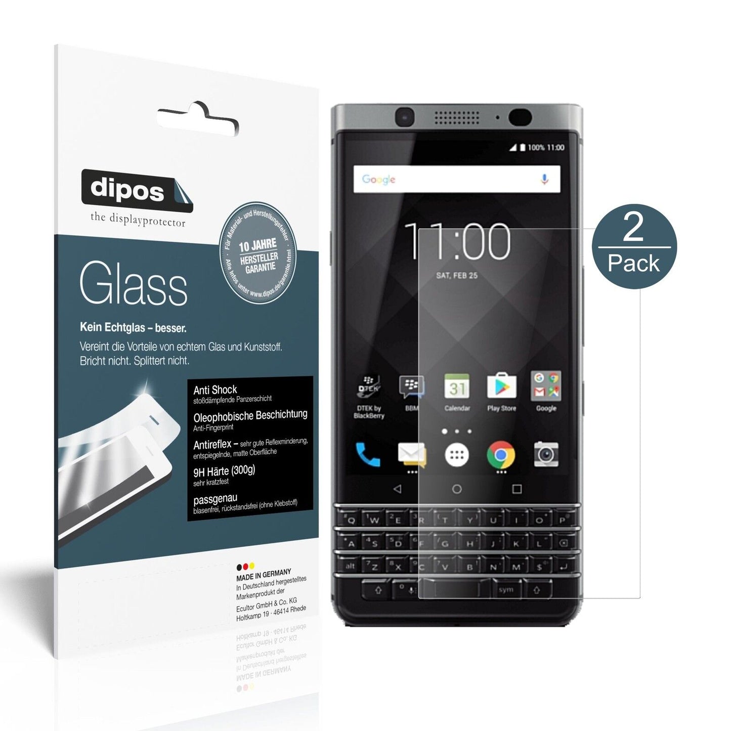 Matte Displayschutzfolie von dipos passend für Blackberry KeyOne, 9H kratzfest und blasenfrei montiert