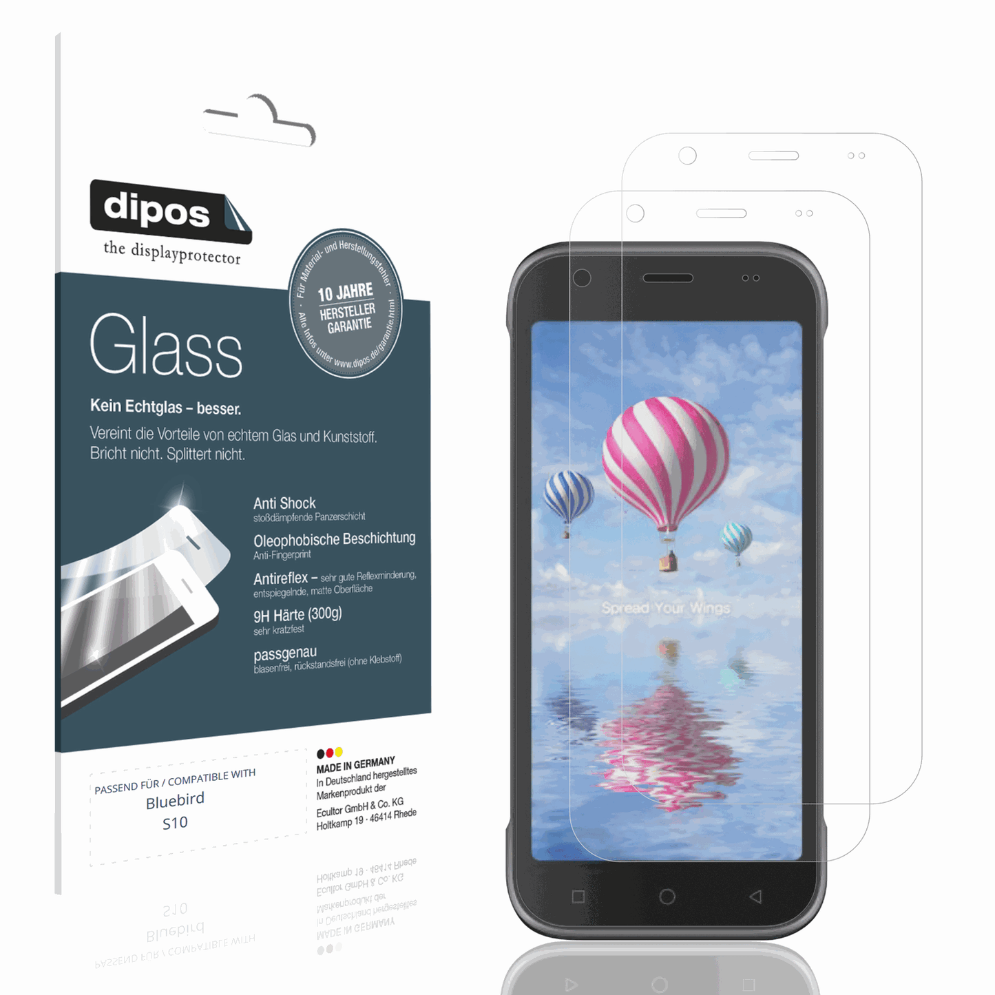 Matte Displayschutzfolie von dipos passend für Bluebird S10, 9H kratzfest und blasenfrei montiert