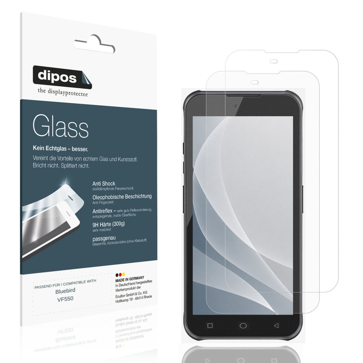 Matte Displayschutzfolie von dipos passend für Bluebird VF550, 9H kratzfest und blasenfrei montiert