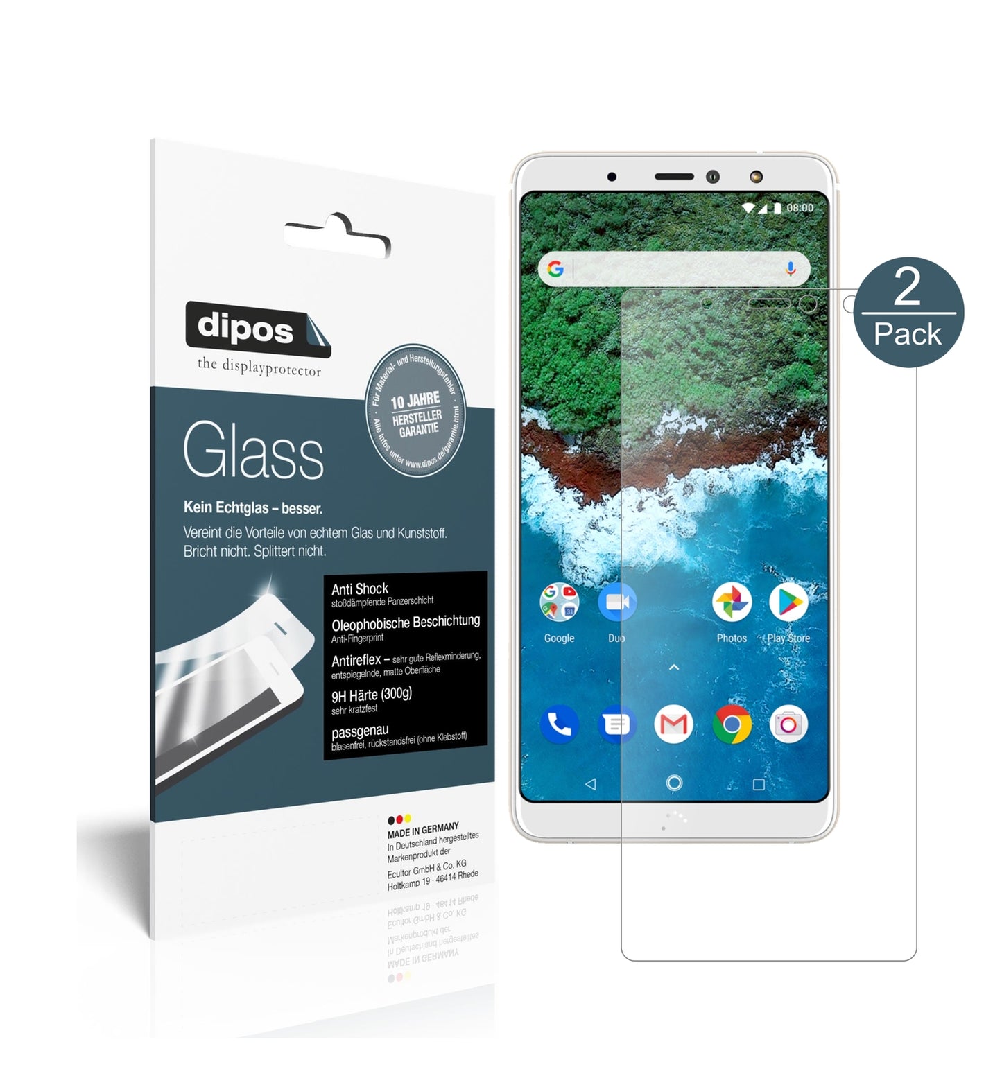 Matte Displayschutzfolie von dipos passend für BQ Aquaris X2, 9H kratzfest und blasenfrei montiert