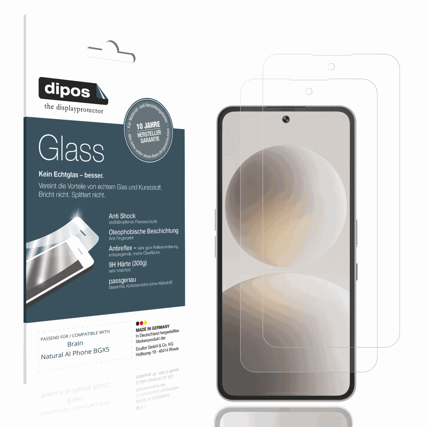 Matte Displayschutzfolie von dipos passend für Brain Natural AI Phone BGX5, 9H kratzfest und blasenfrei montiert