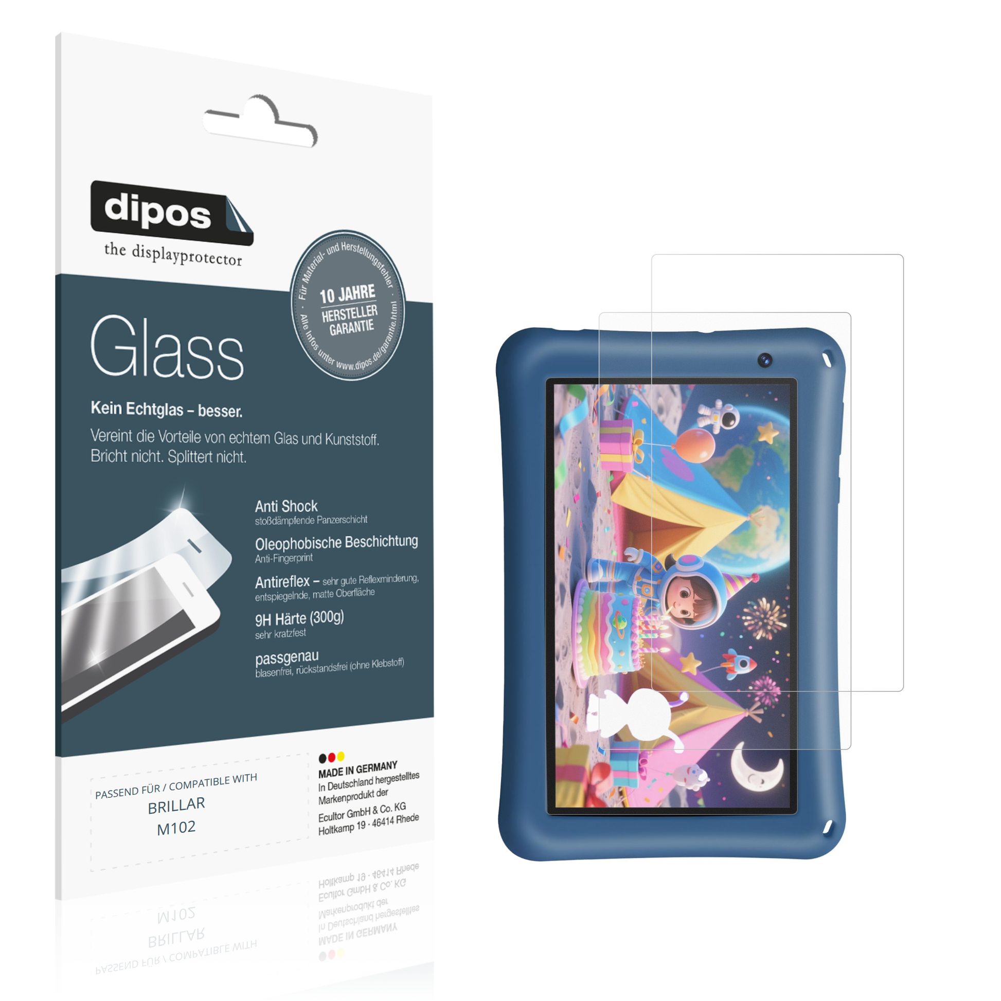 Matte Displayschutzfolie von dipos passend für BRILLAR M102, 9H kratzfest und blasenfrei montiert